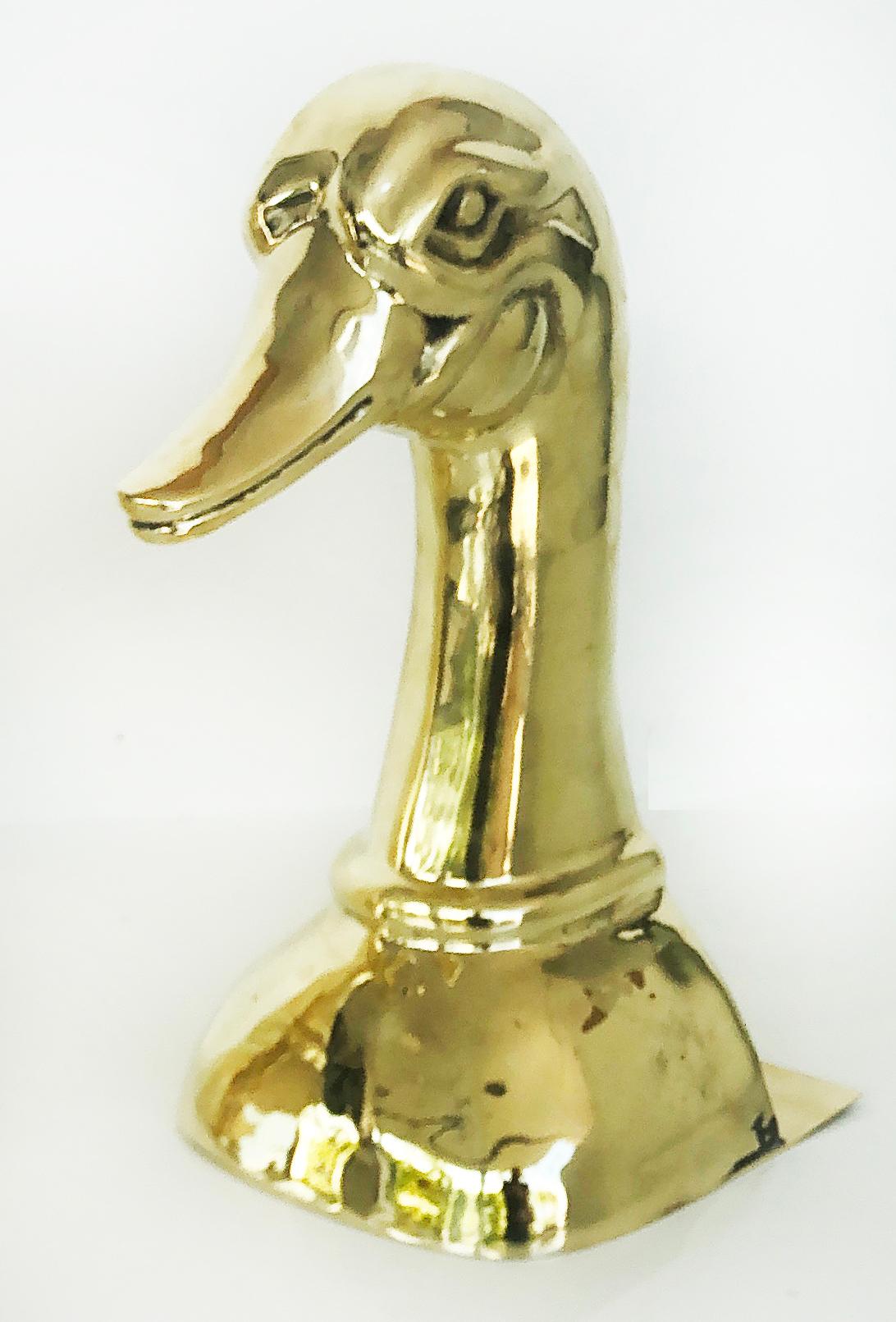 Vintage Polished Brass Duck Head Bookends, Pair In Good Condition For Sale In Miami, FL