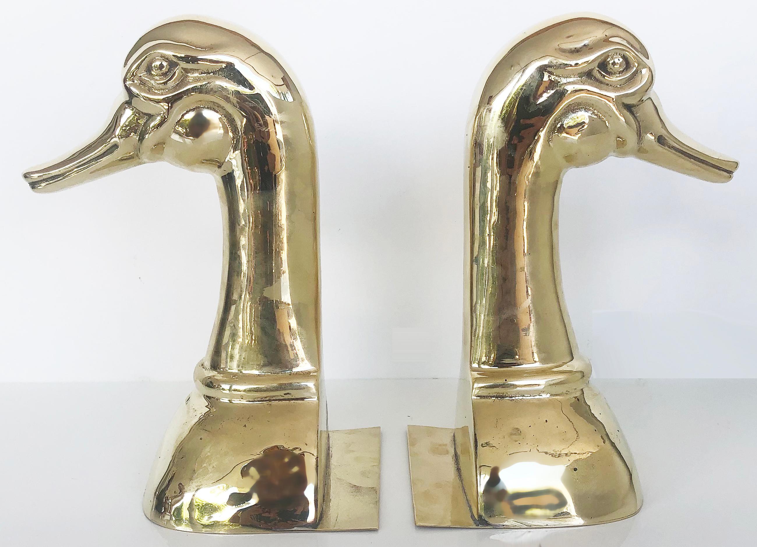 20th Century Vintage Polished Brass Duck Head Bookends, Pair For Sale