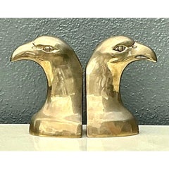 Vintage Polished Brass Eagle Head Bookends - A Pair