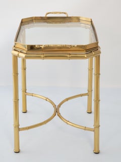 Vintage Polished-Brass Faux Bamboo Tray Tea Table
