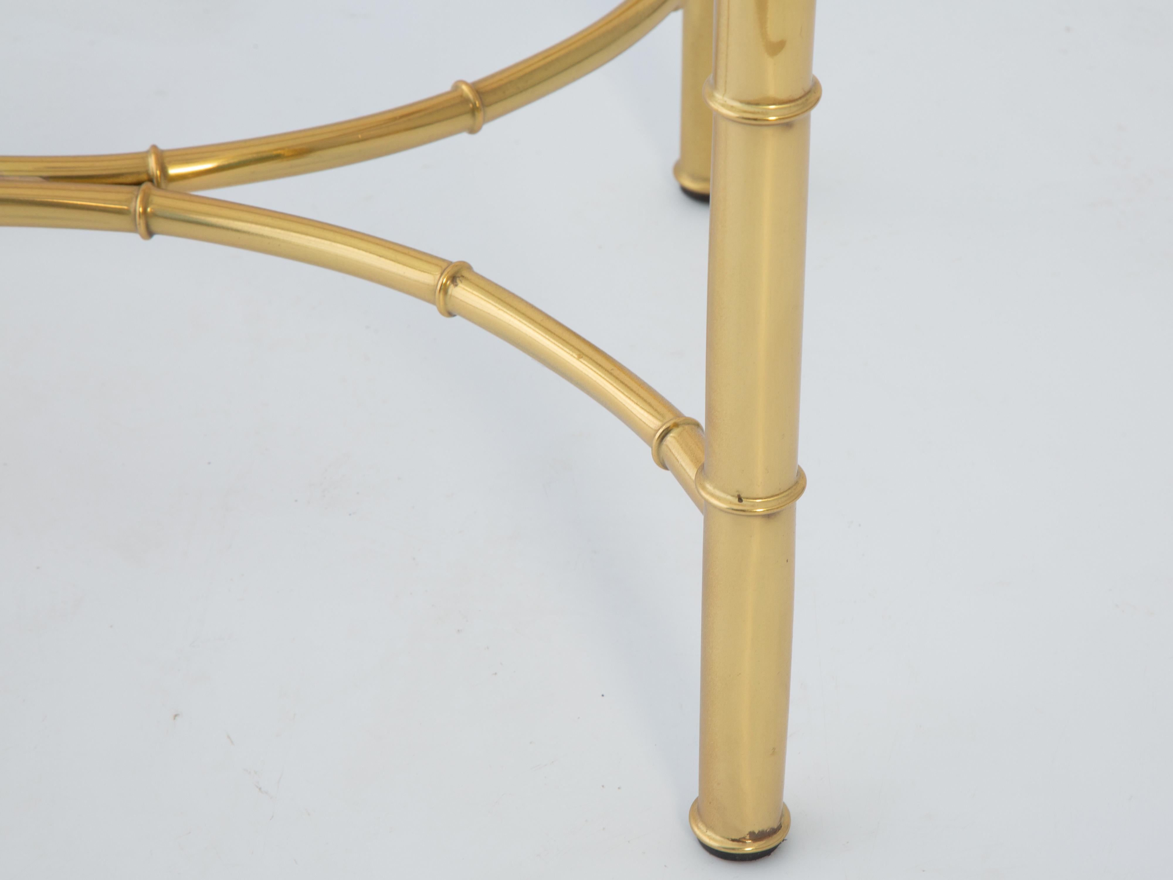 Vintage Polished-Brass Faux Bamboo Tray Tea Table In Good Condition In West Palm Beach, FL