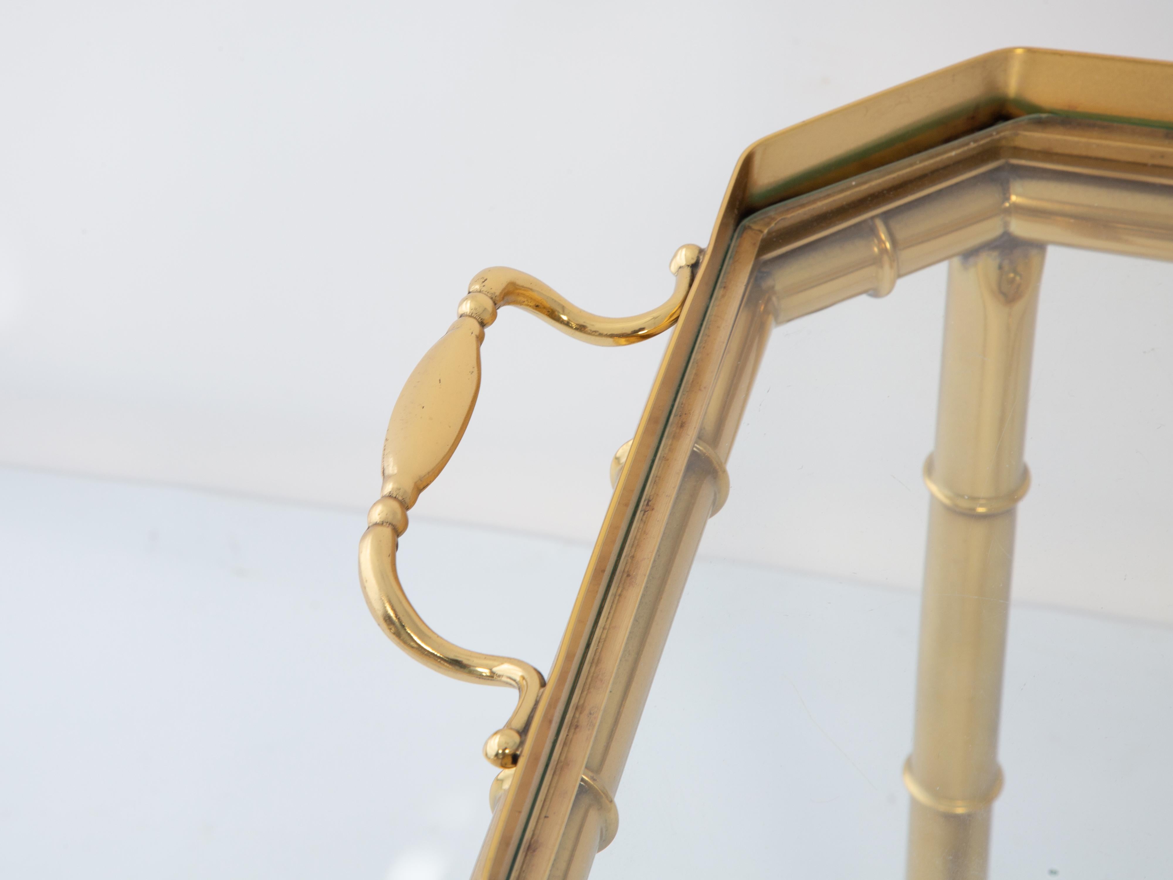 Late 20th Century Vintage Polished-Brass Faux Bamboo Tray Tea Table