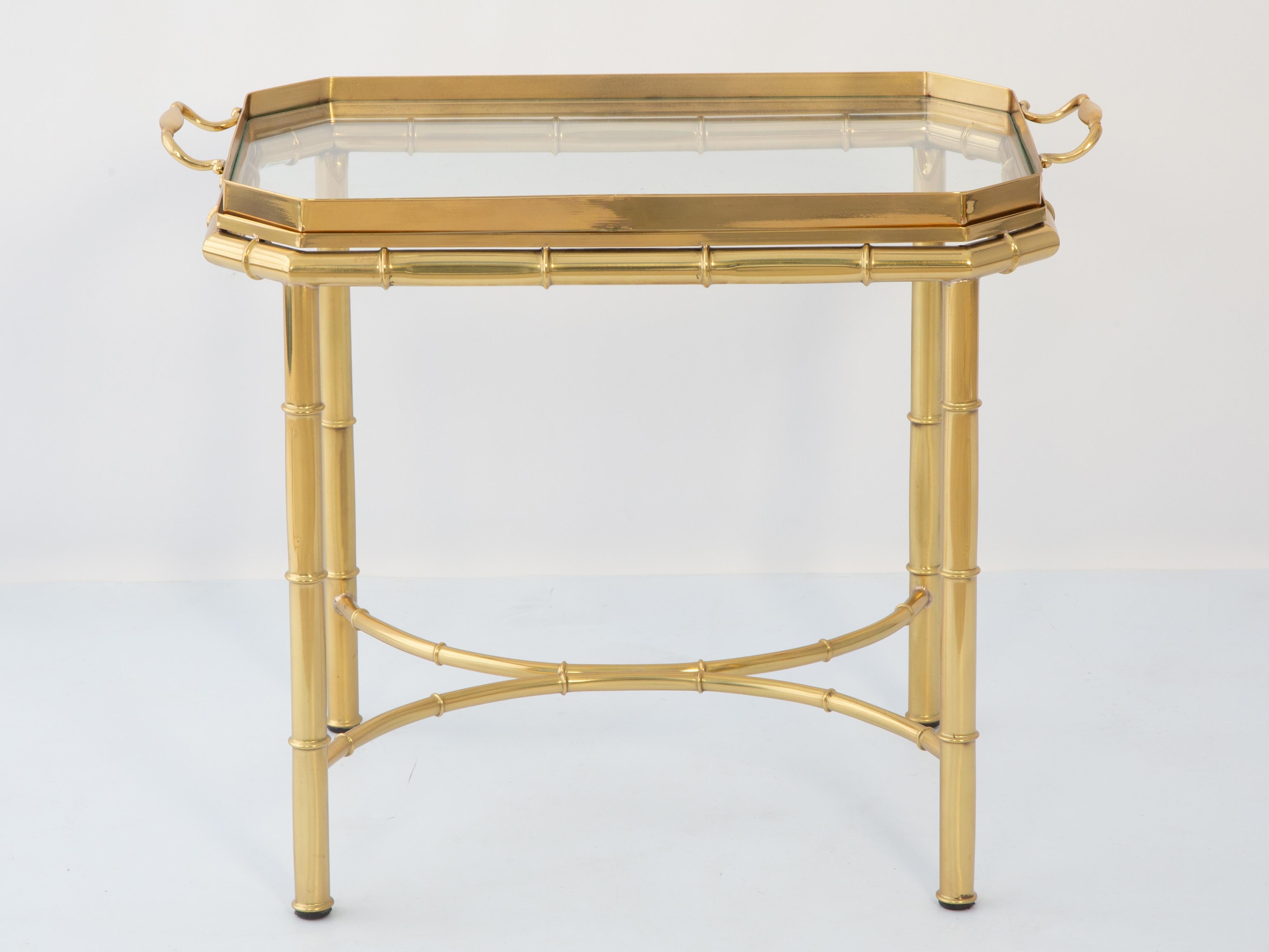 Vintage Polished-Brass Faux Bamboo Tray Tea Table 5