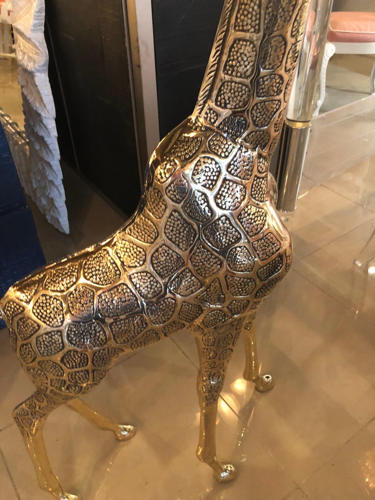 Vintage Polished Brass Giraffe Large Statue at 1stDibs