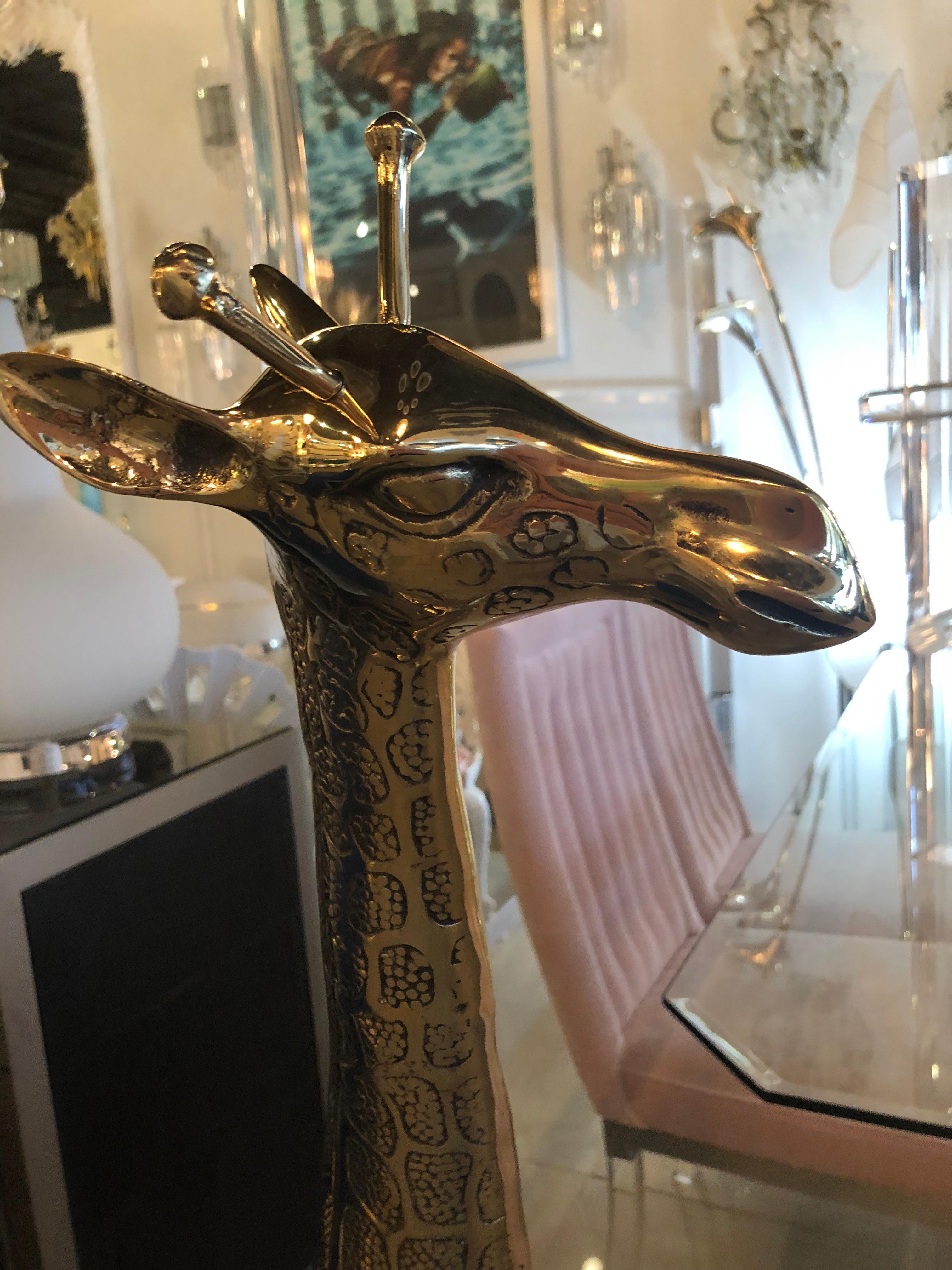 Hollywood Regency Vintage Polished Brass Giraffe Large Statue