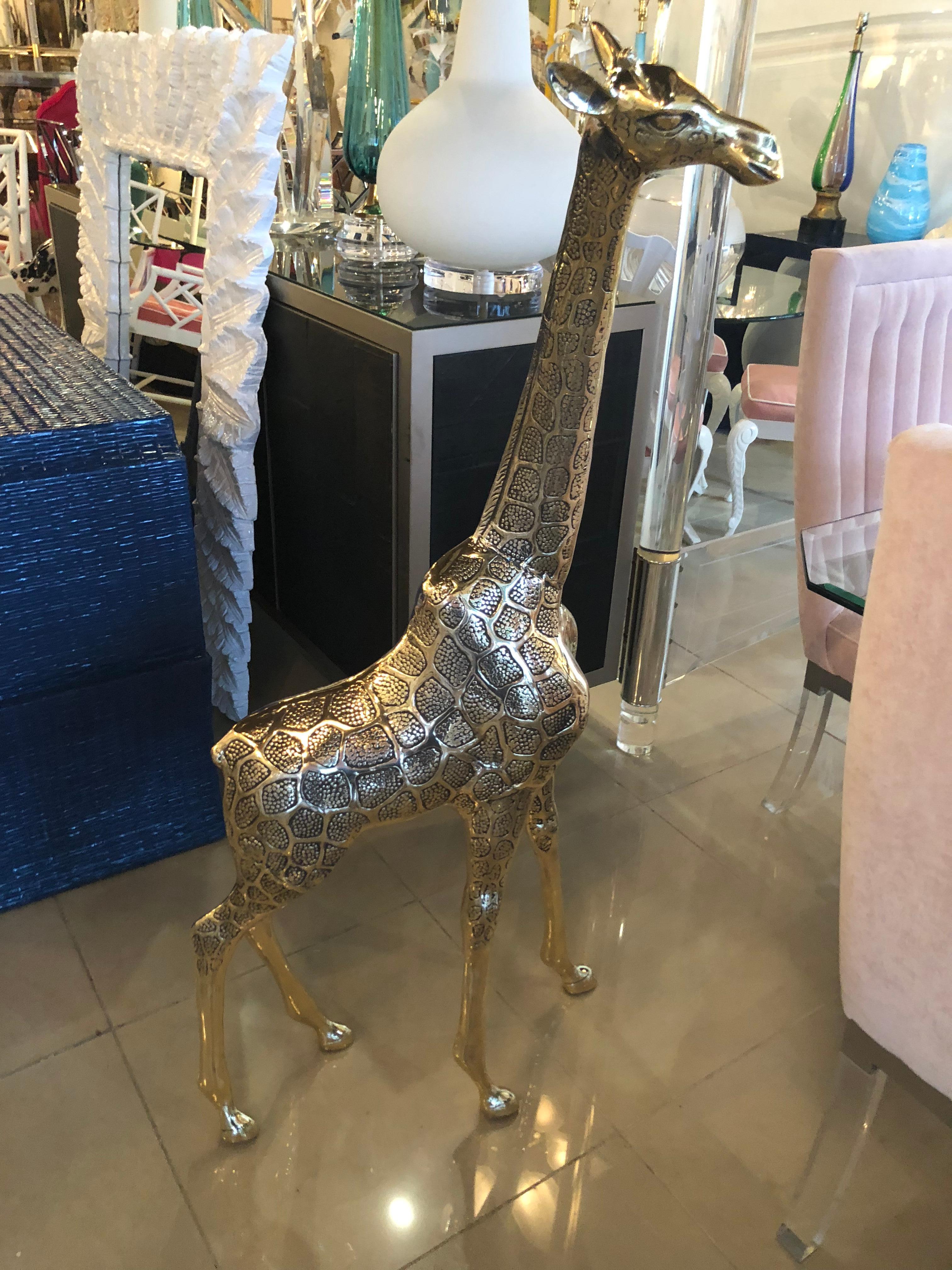 Late 20th Century Vintage Polished Brass Giraffe Large Statue