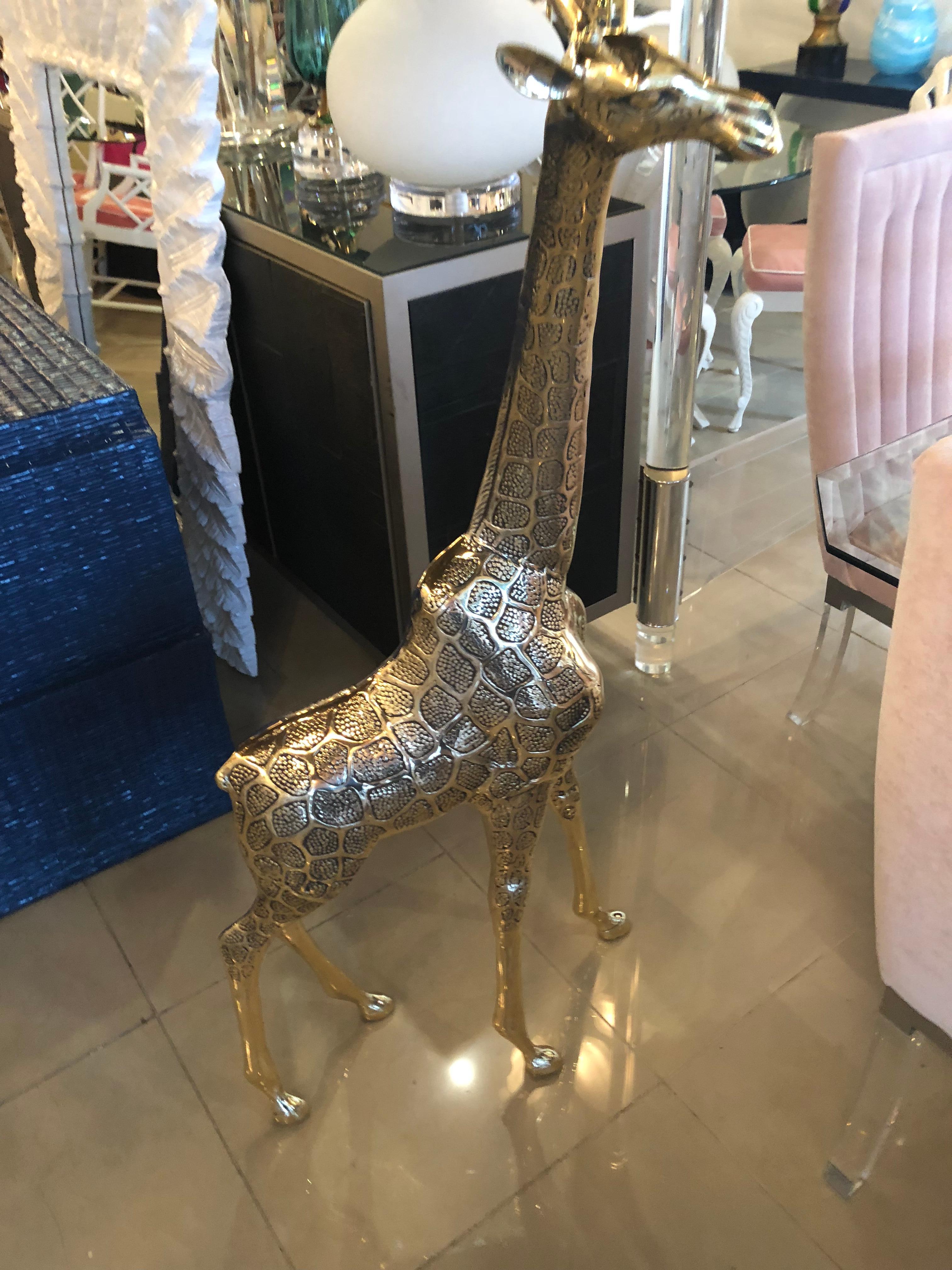 Vintage Polished Brass Giraffe Large Statue 1
