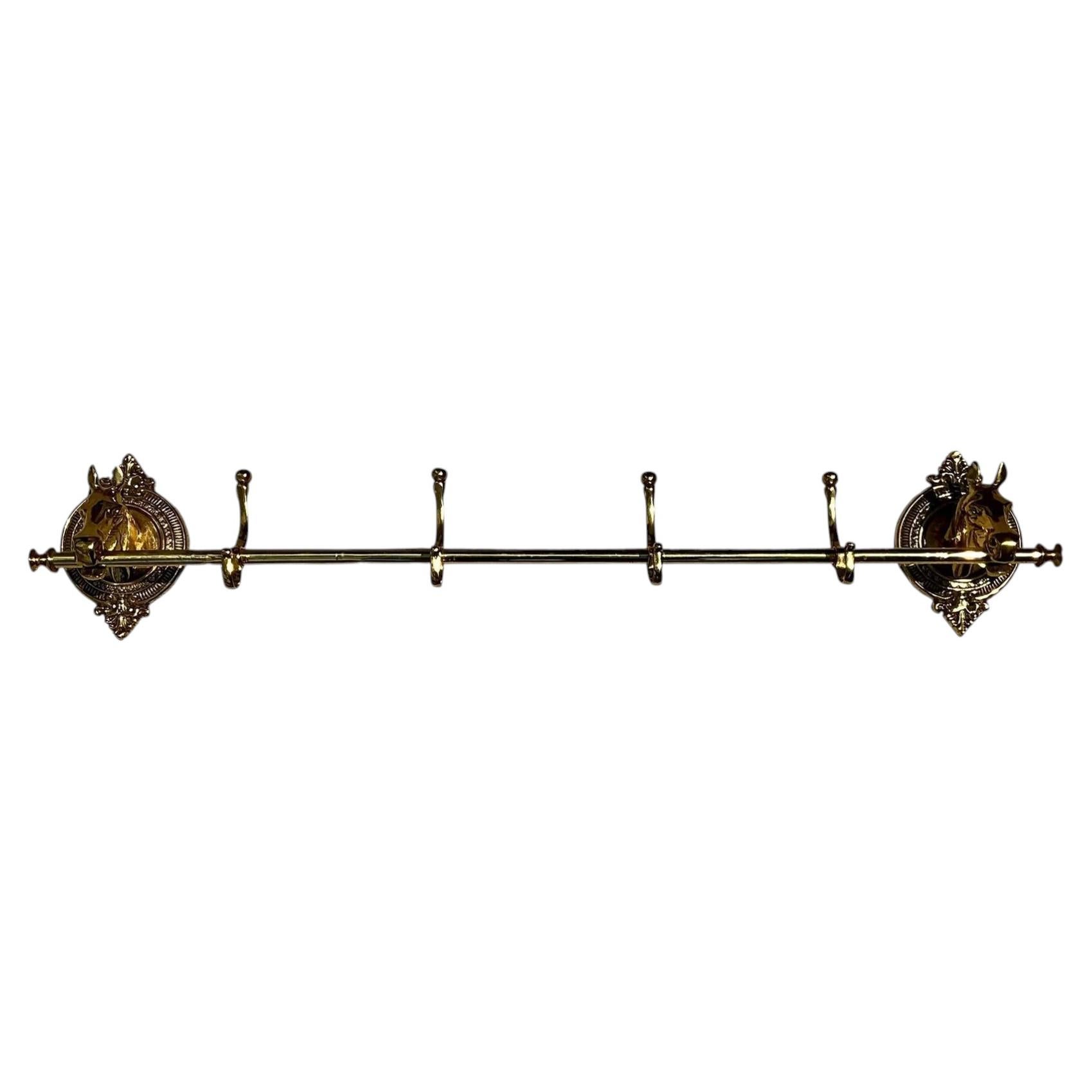 Vintage Polished Brass Horse Head Coat Rack