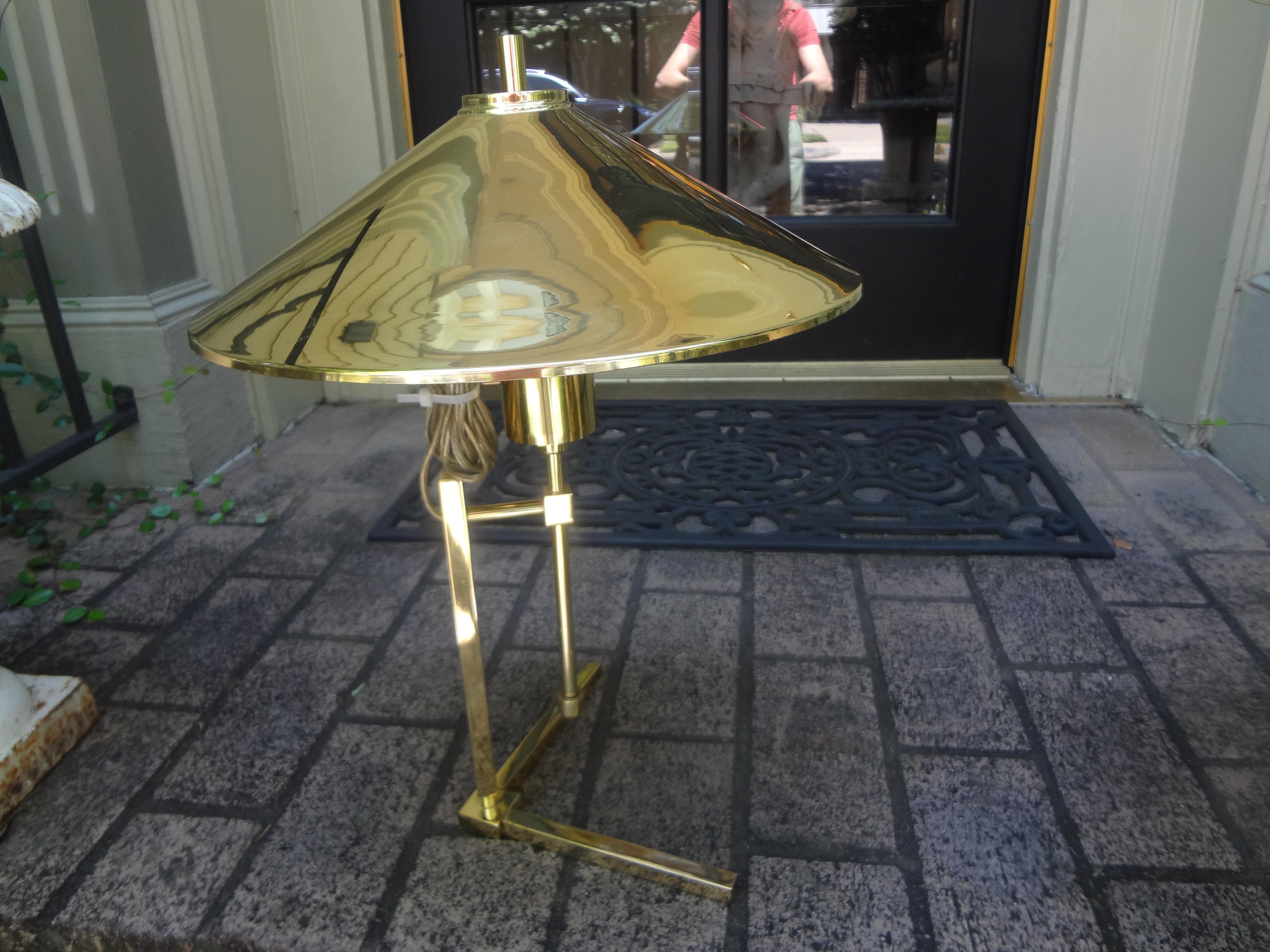 Vintage Polished Brass Lamp with Brass Shade 4