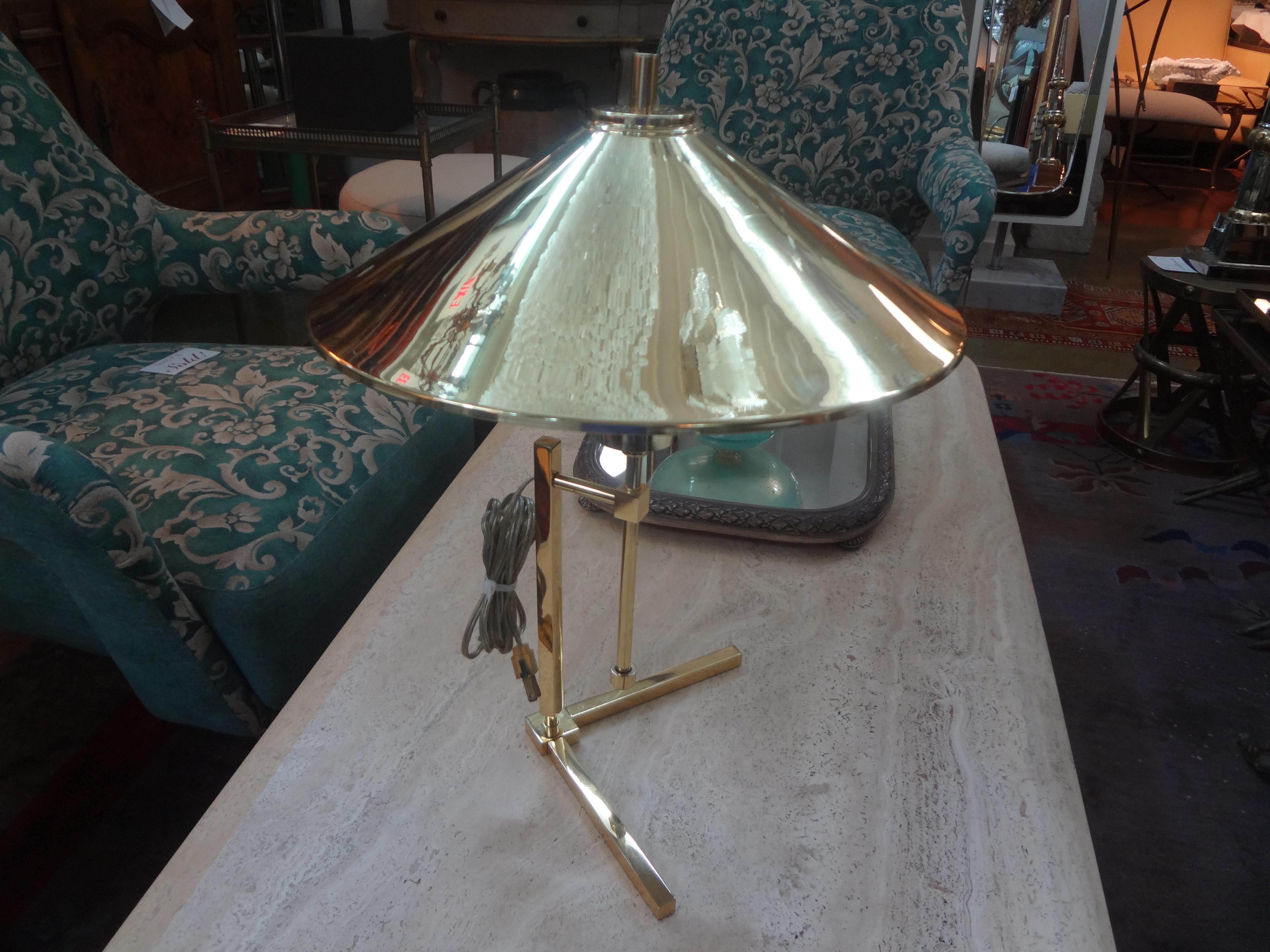 Vintage Polished Brass Lamp with Brass Shade 8