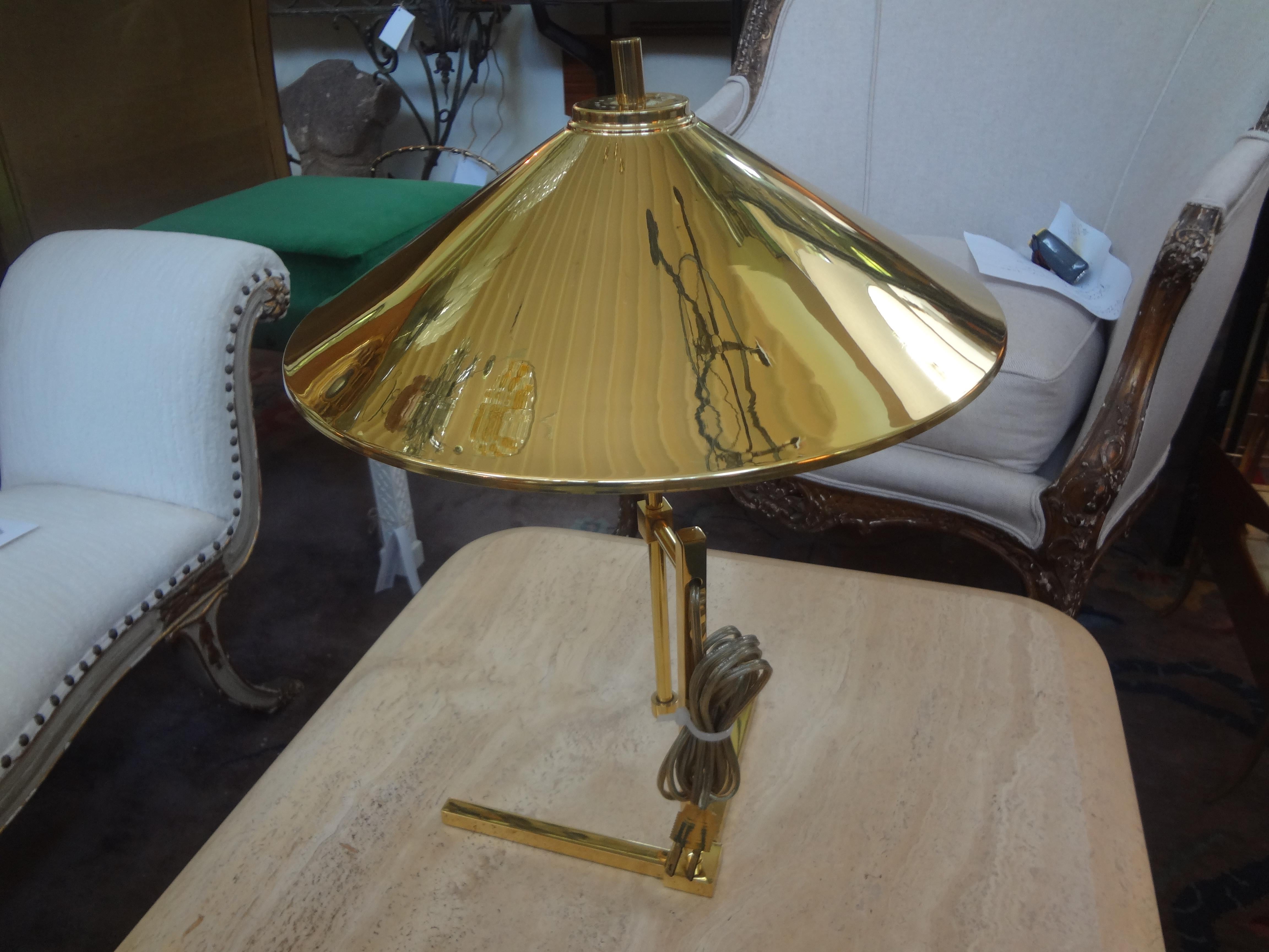 Mid-Century Modern Vintage Polished Brass Lamp with Brass Shade