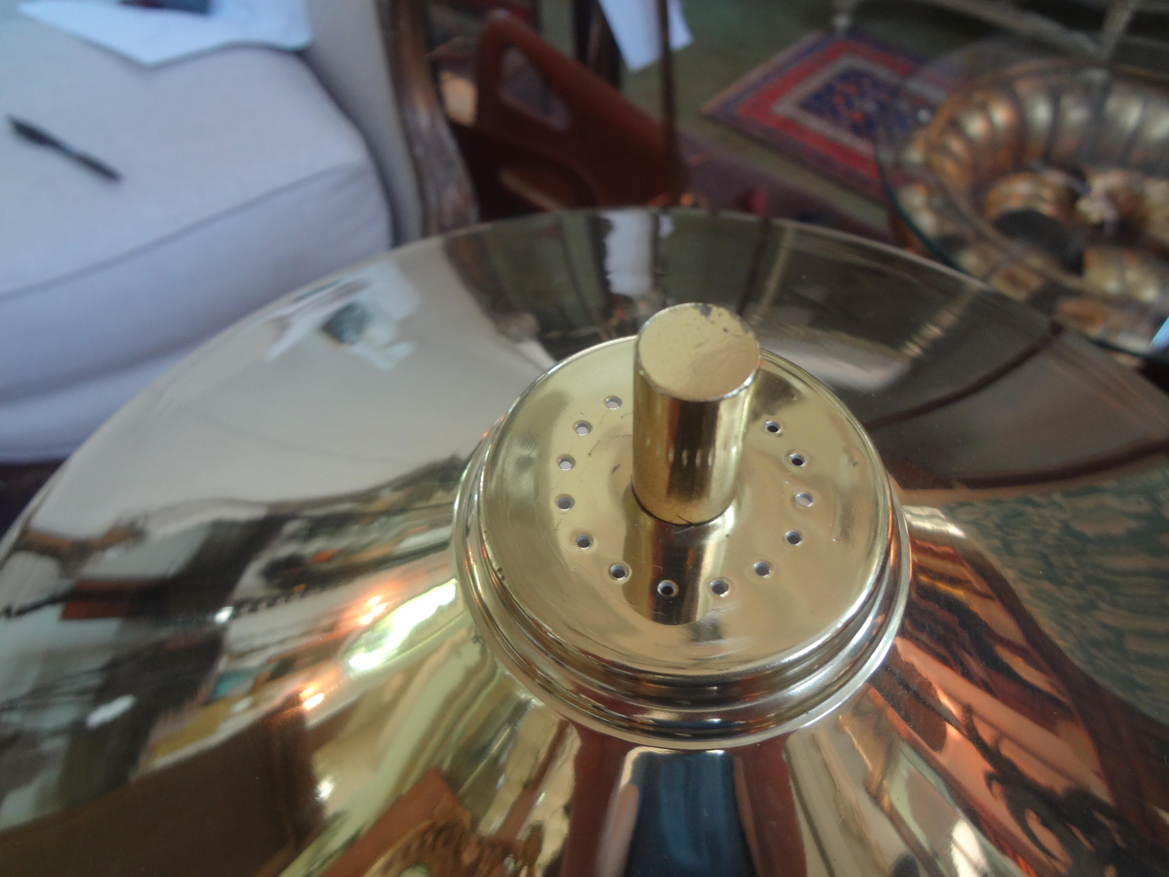 Vintage Polished Brass Lamp with Brass Shade In Good Condition In Houston, TX