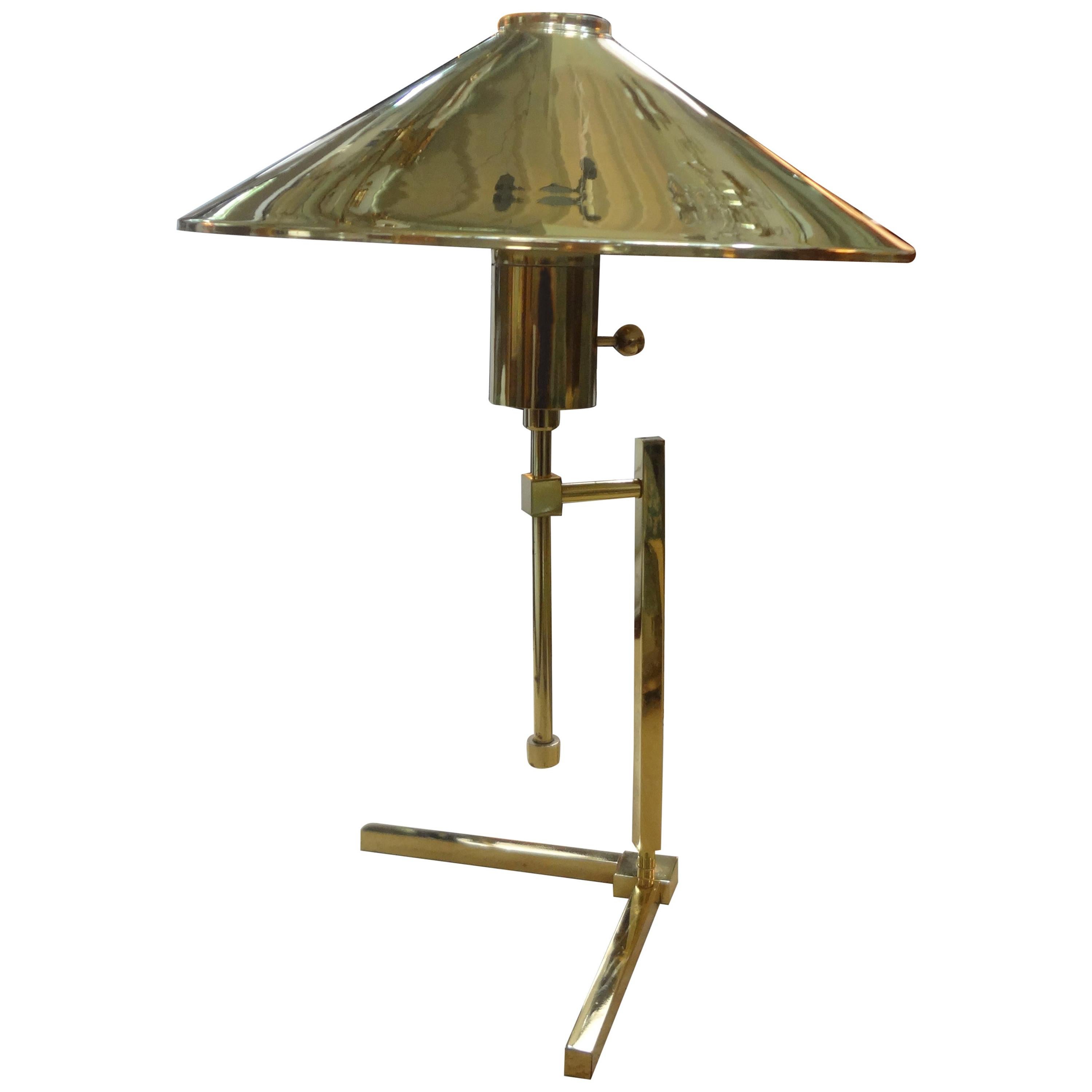 Vintage Polished Brass Lamp with Brass Shade 10