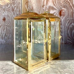 Vintage Polished Brass Lanterns - a Pair
