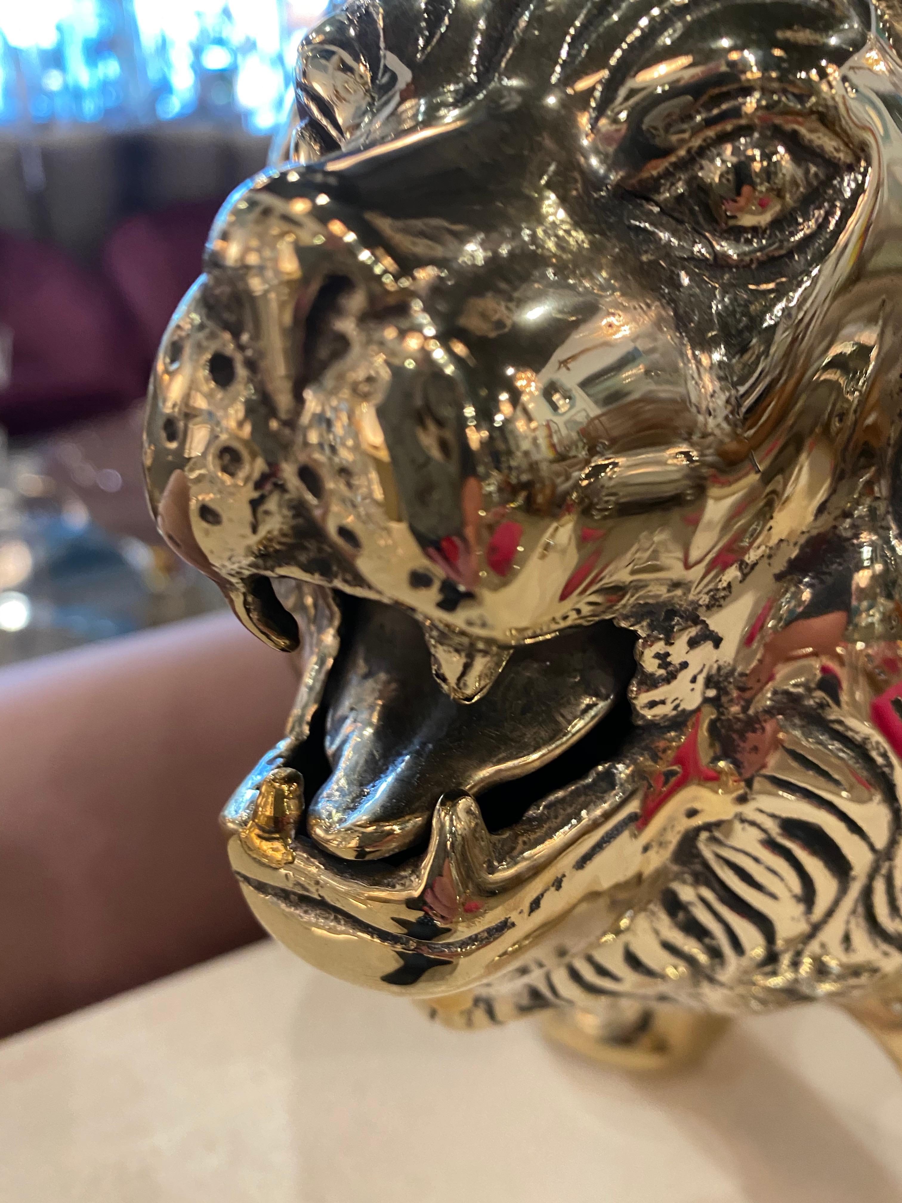 Late 20th Century Vintage Polished Brass Lion Statue, Pair Available