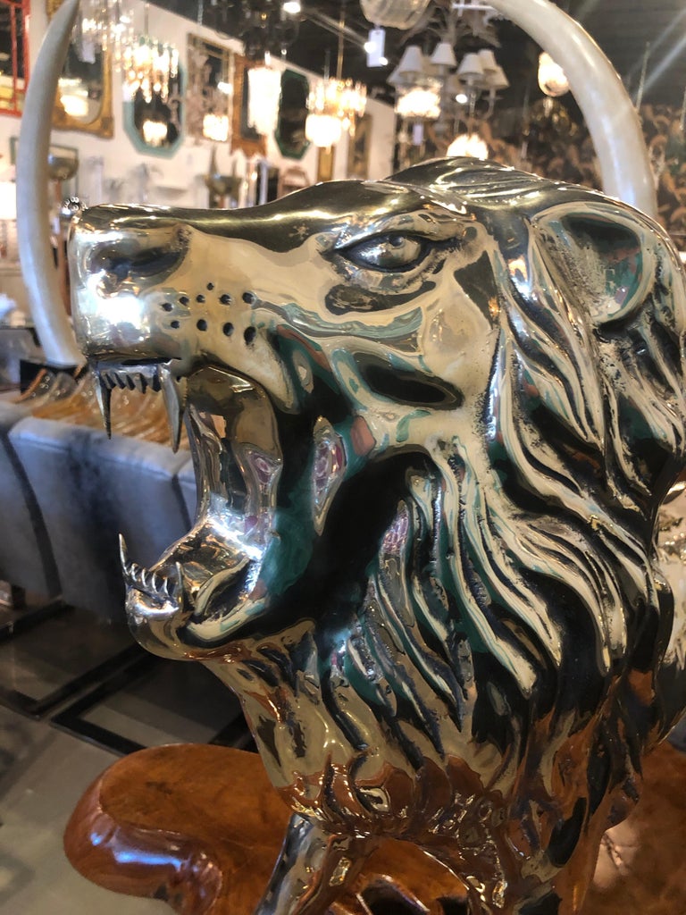Vintage Polished Brass Monumental Size Lion Animal Figure Statue at 1stDibs