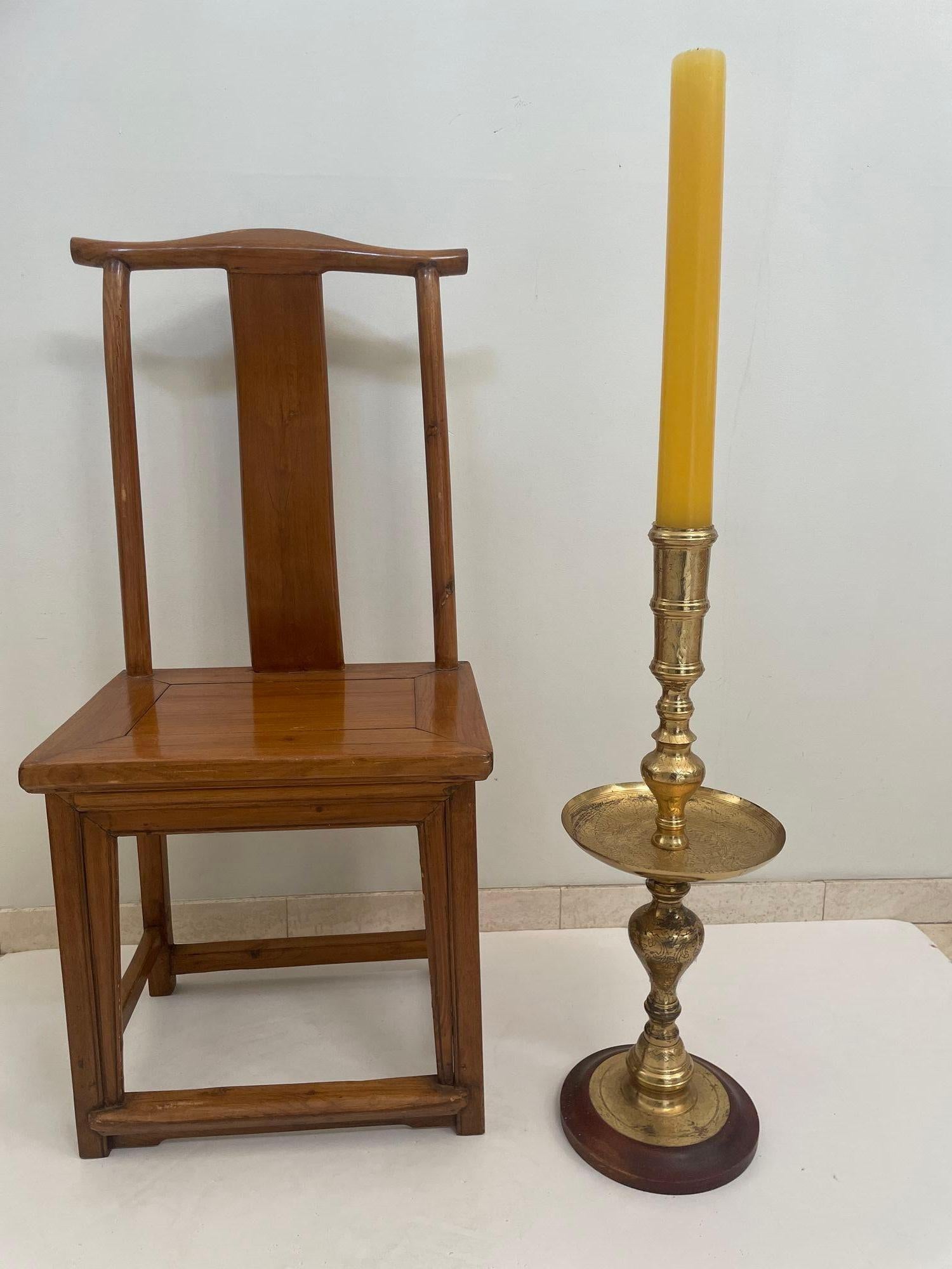 Vintage Polished Brass Moroccan Pillar Candle Holder 1950s For Sale 4