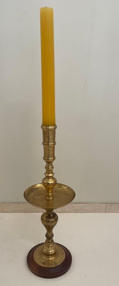 Vintage Brass Moroccan Pillar Candle Holder 1950s