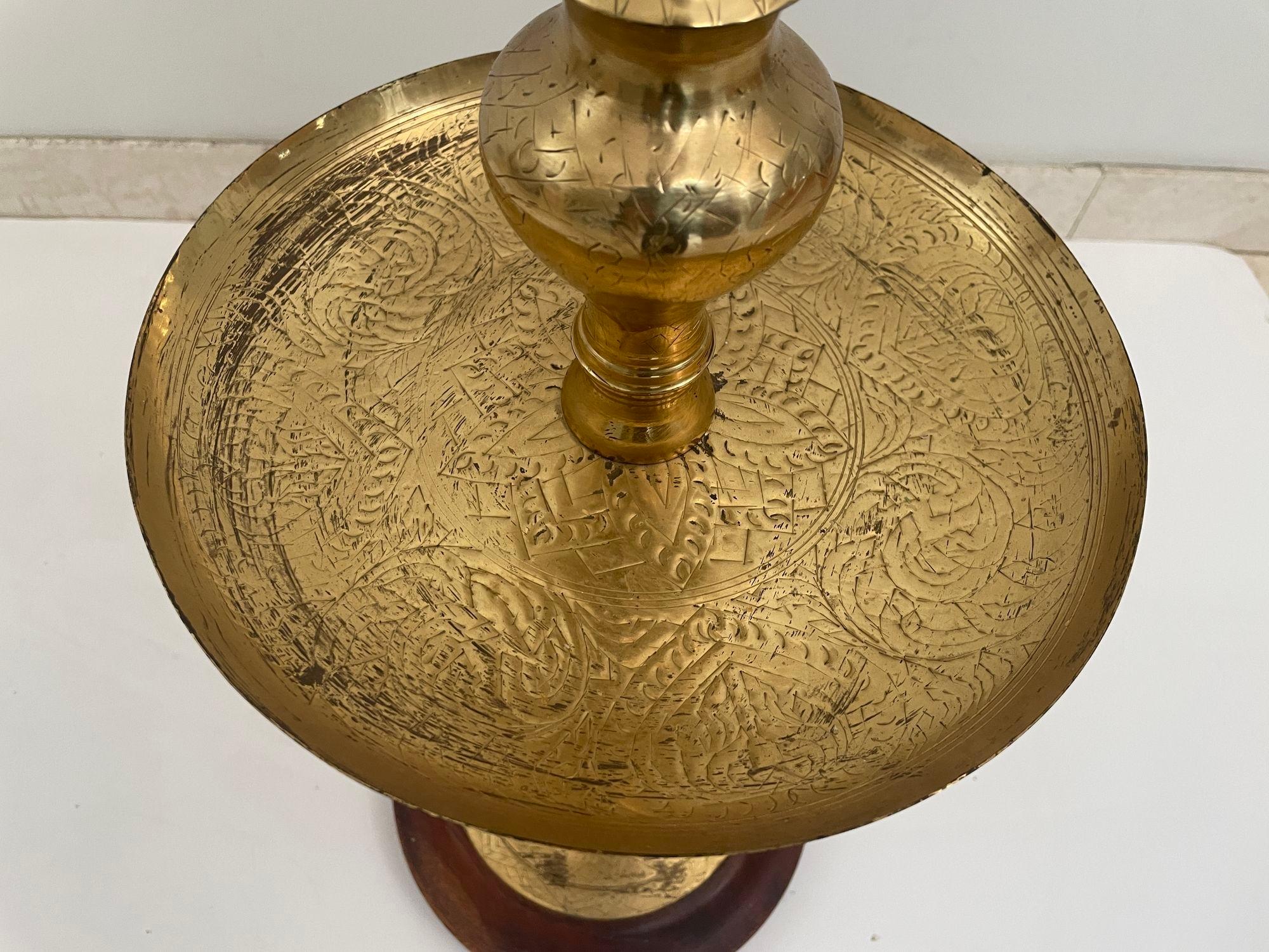 20th Century Vintage Brass Moroccan Pillar Candle Holder 1950s For Sale