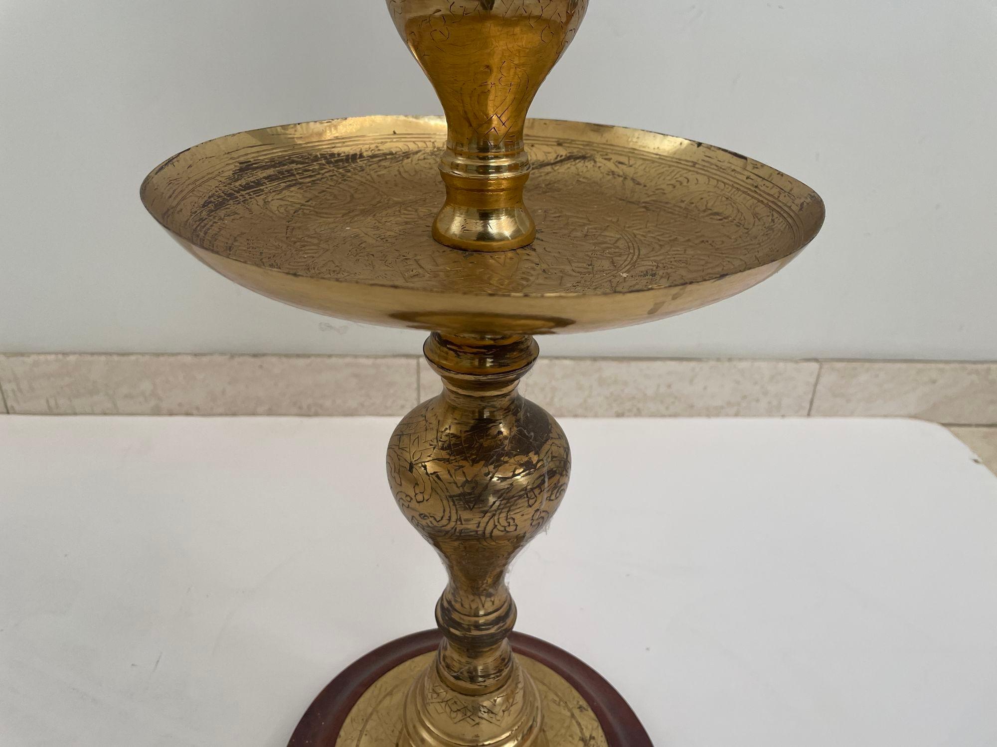 Vintage Polished Brass Moroccan Pillar Candle Holder 1950s For Sale 1