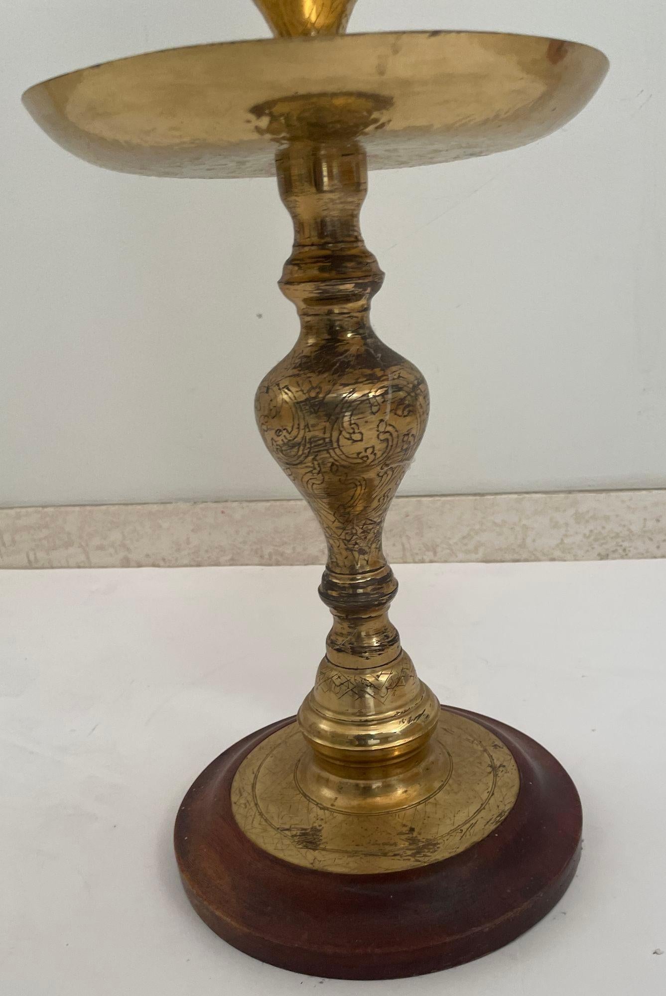 Vintage Polished Brass Moroccan Pillar Candle Holder 1950s For Sale 2