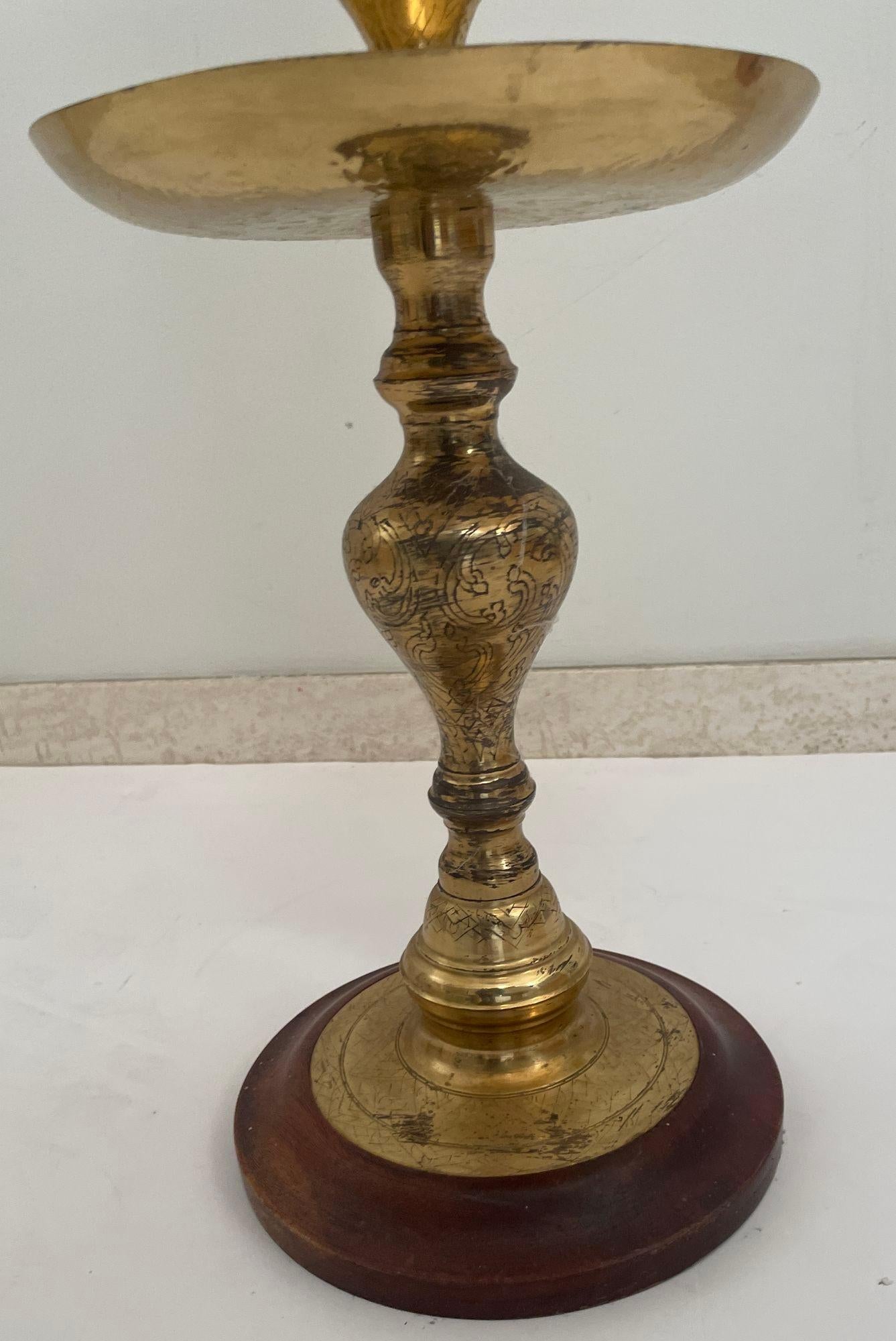 Vintage Brass Moroccan Pillar Candle Holder 1950s For Sale 2