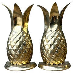 Vintage Polished Brass Pineapple Bookends - Set of 2