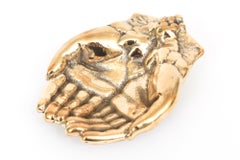 Vintage Solid Brass Bowl Or Paperweight With Praying Hands Motif 1950's