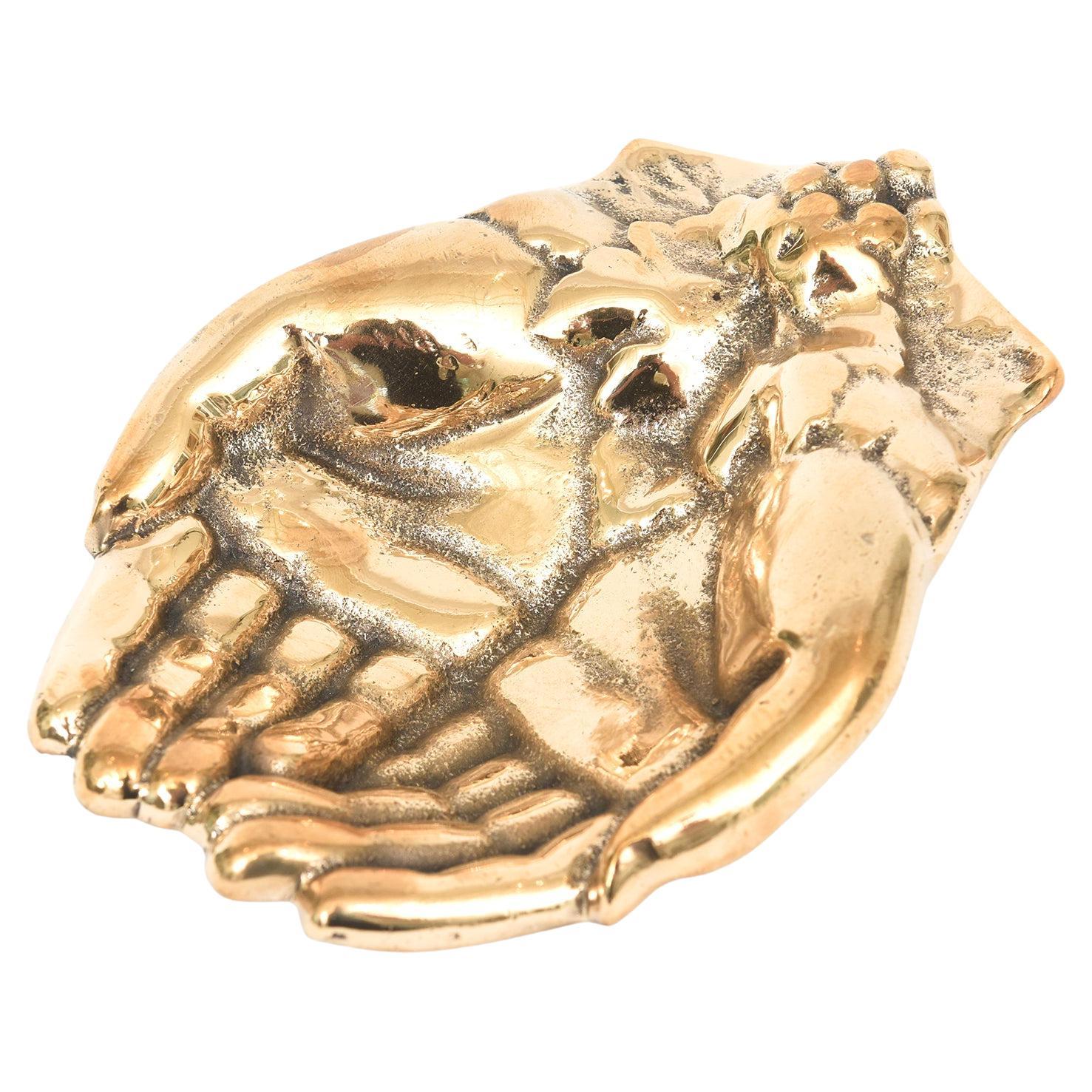 Vintage Polished Brass Praying Hands Bowl, Paperweight, Object or Desk Accessory