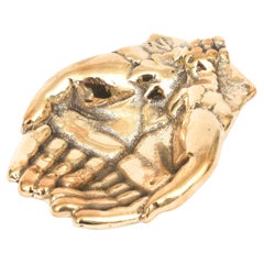 Vintage Polished Brass Praying Hands Bowl, Paperweight, Object or Desk Accessory