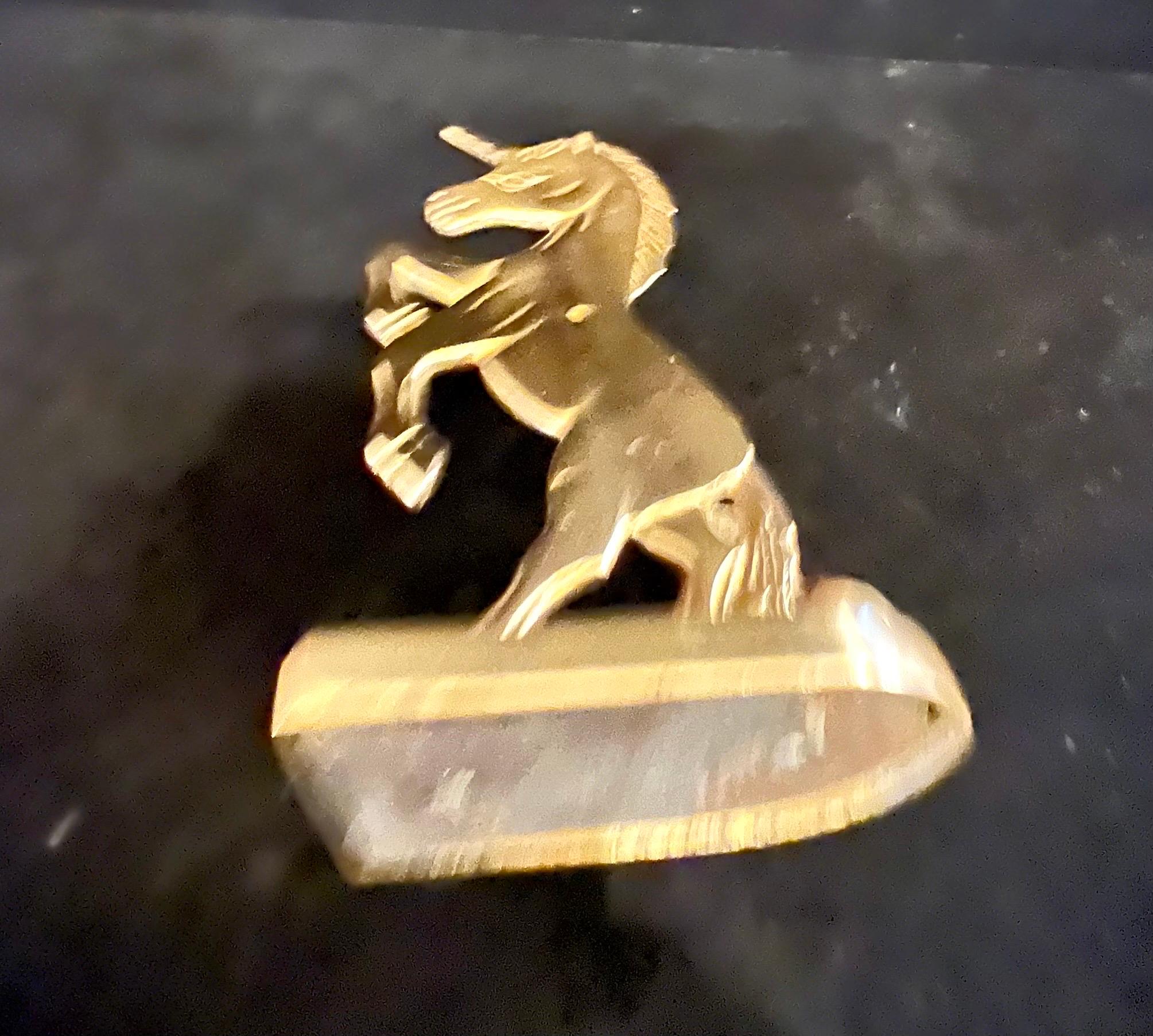 Hollywood Regency Vintage Polished Brass Rare Unicorn Bookend Sculpture For Sale
