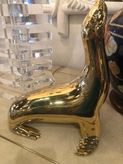 Vintage Polished Brass Seal Animal Figure Statue