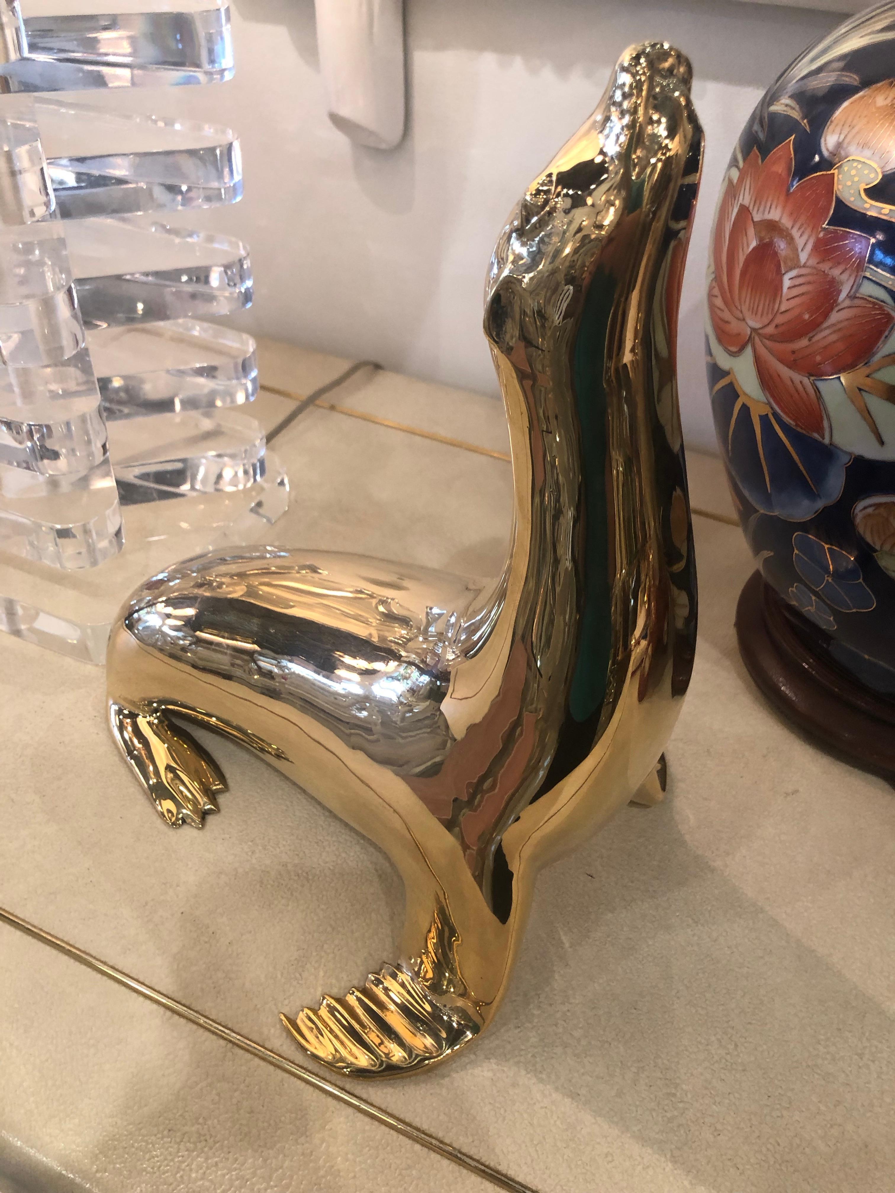 American Vintage Polished Brass Seal Animal Figure Statue For Sale