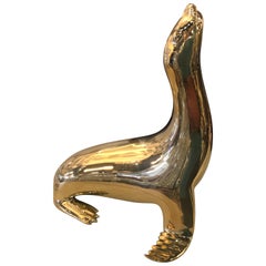 Vintage Polished Brass Seal Animal Figure Statue