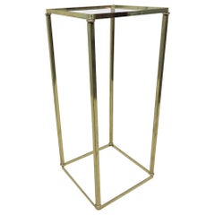 Vintage Polished Brass Side Pedestal Table with Glass Top