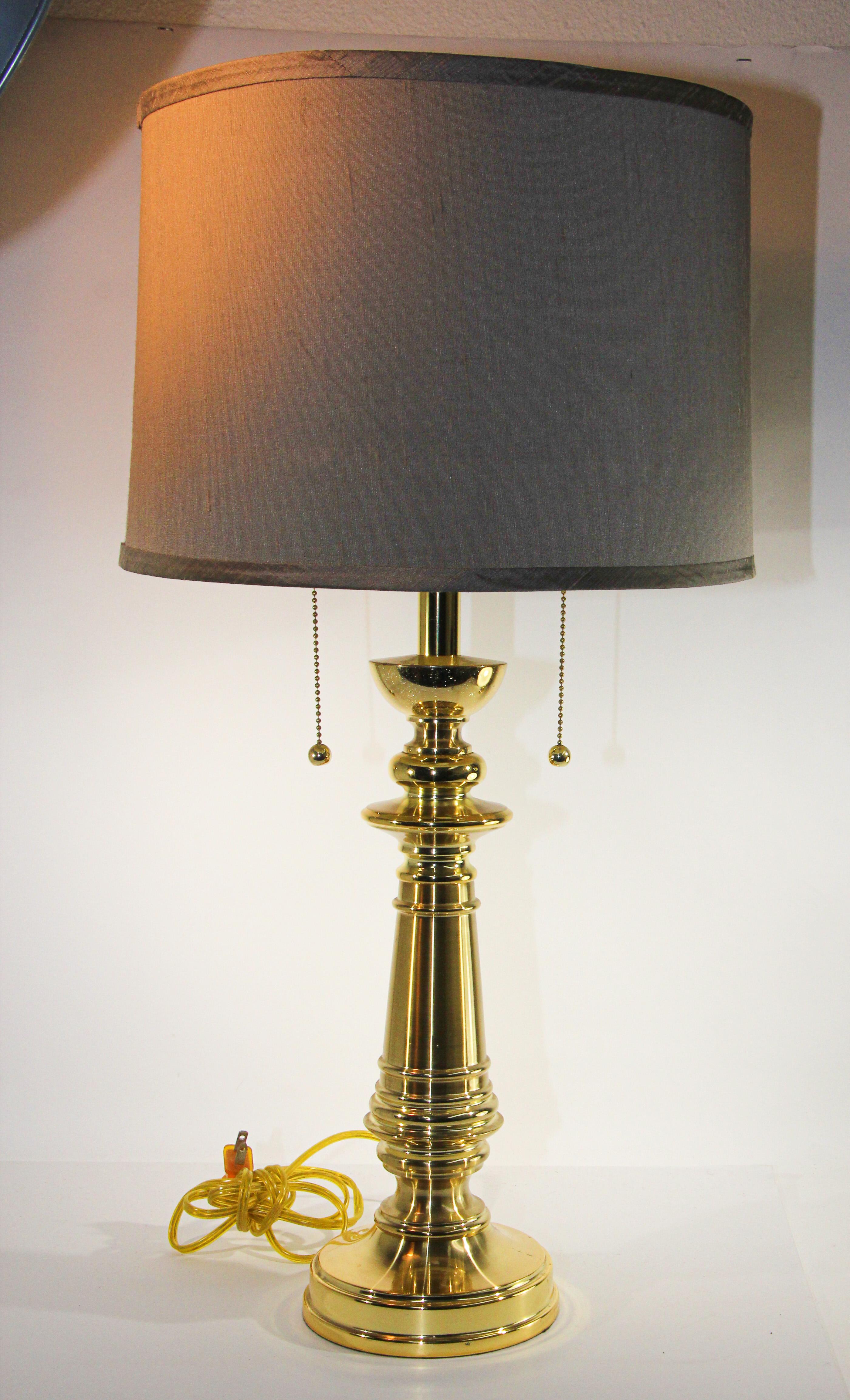 Vintage Polished Brass Turned Column Table Lamp For Sale 5