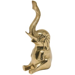 Vintage Polished Cast Brass Elephant Sculpture Paper Weight
