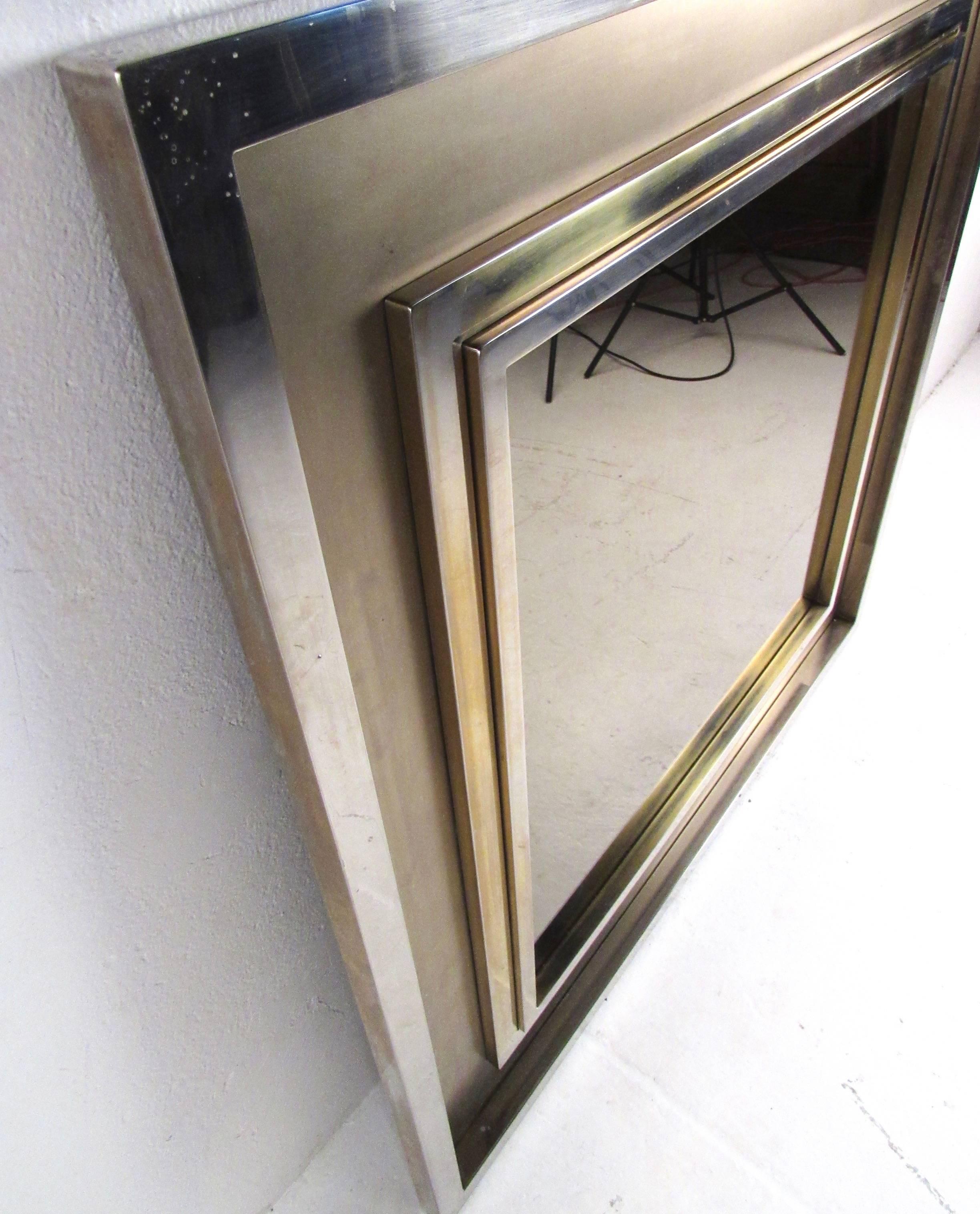 Vintage Polished Chrome and Brass Mirror for Lorin Marsh In Good Condition For Sale In Brooklyn, NY