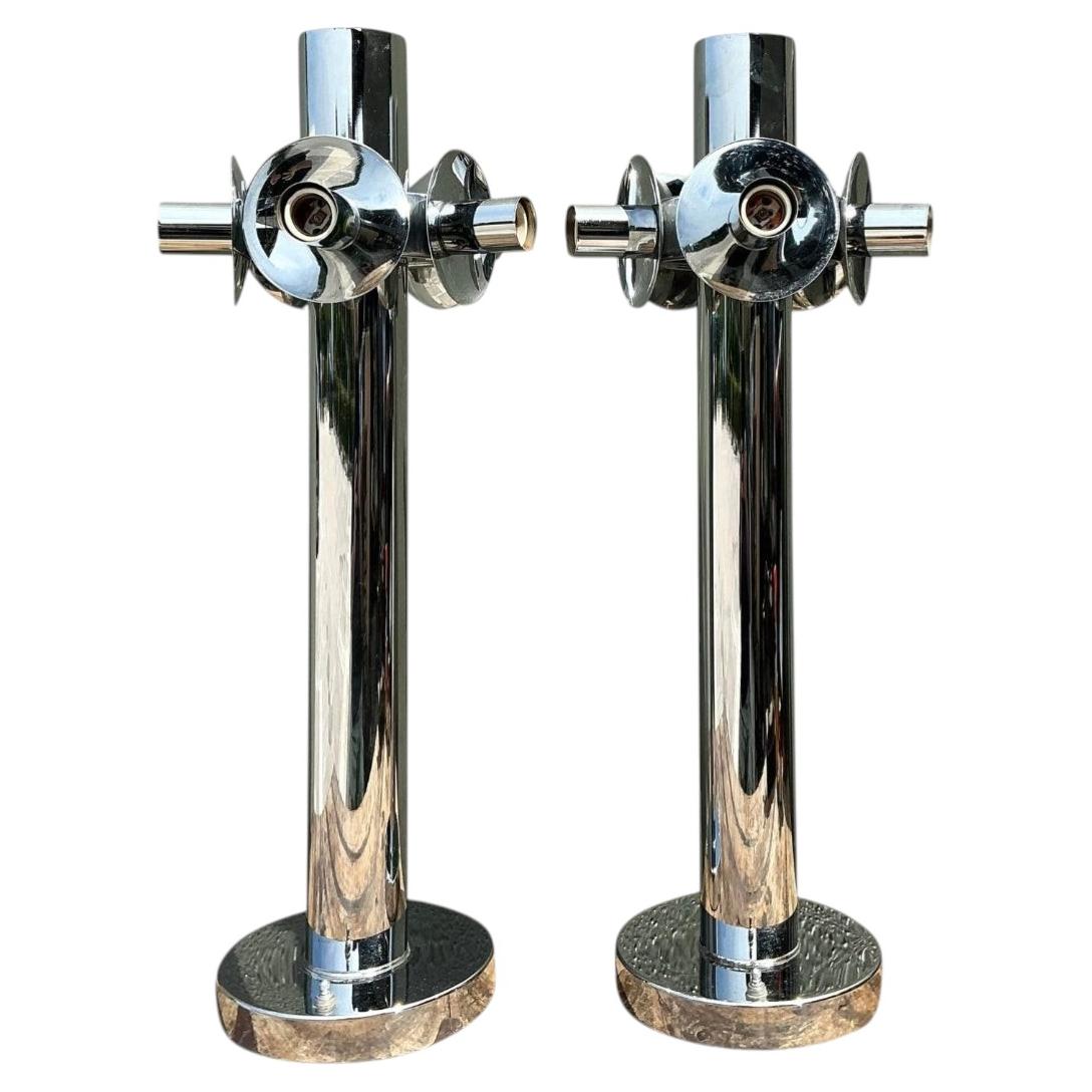 Vintage Polished Chrome Lamps After Sonneman - A Pair For Sale