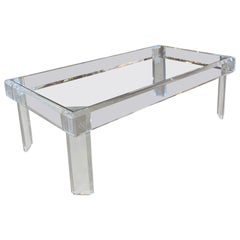 Vintage Polished Lucite Coffee Cocktail Table, New Glass Top