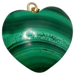 Vintage Polished Malachite Heart Pendant
