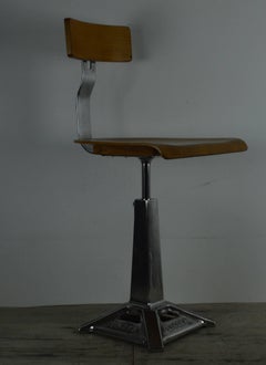 Vintage Polished Metal Industrial Style Singer Chair, circa 1940
