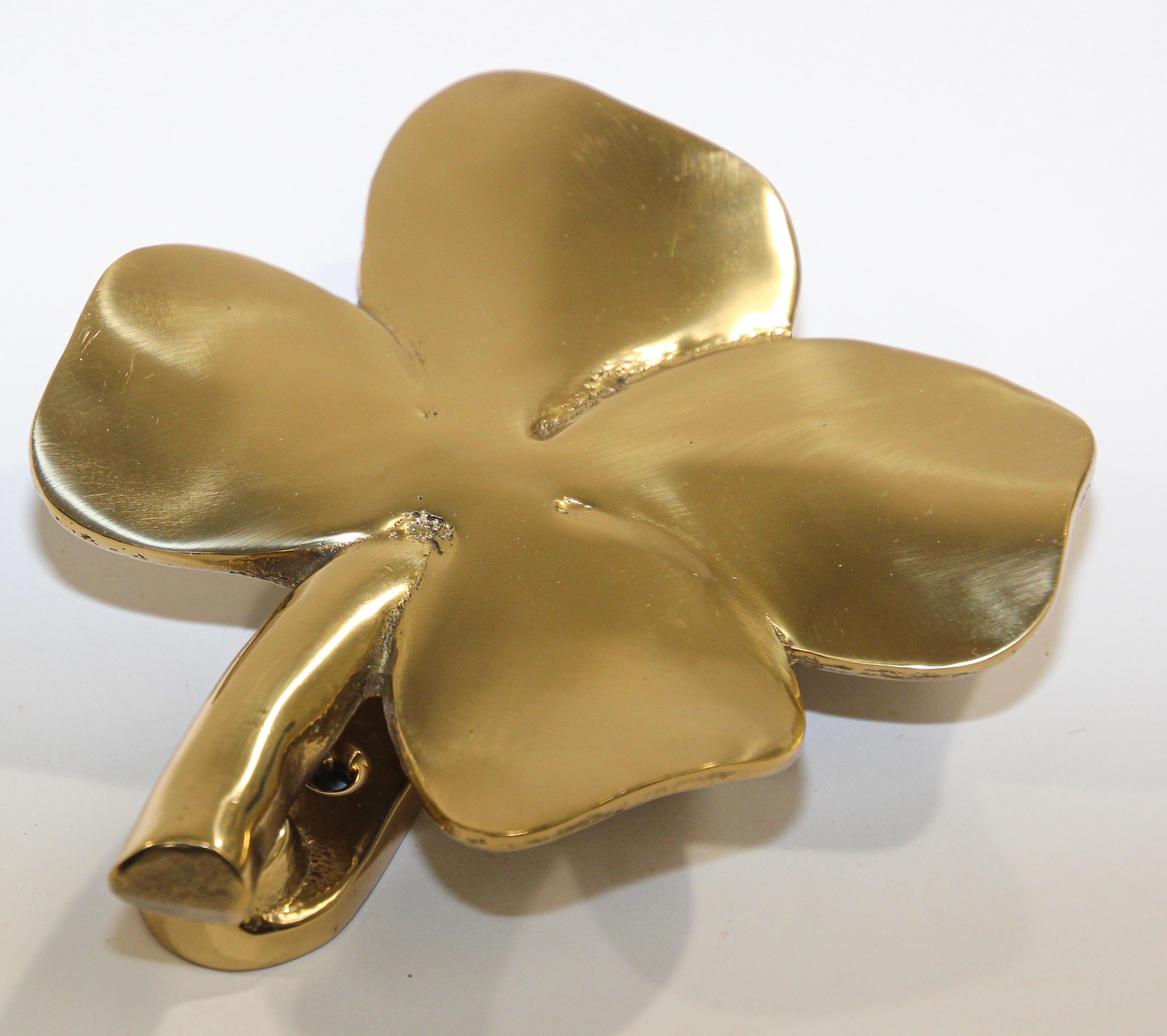 Vintage Polished Solid Cast Brass Shamrock Door Knocker 2