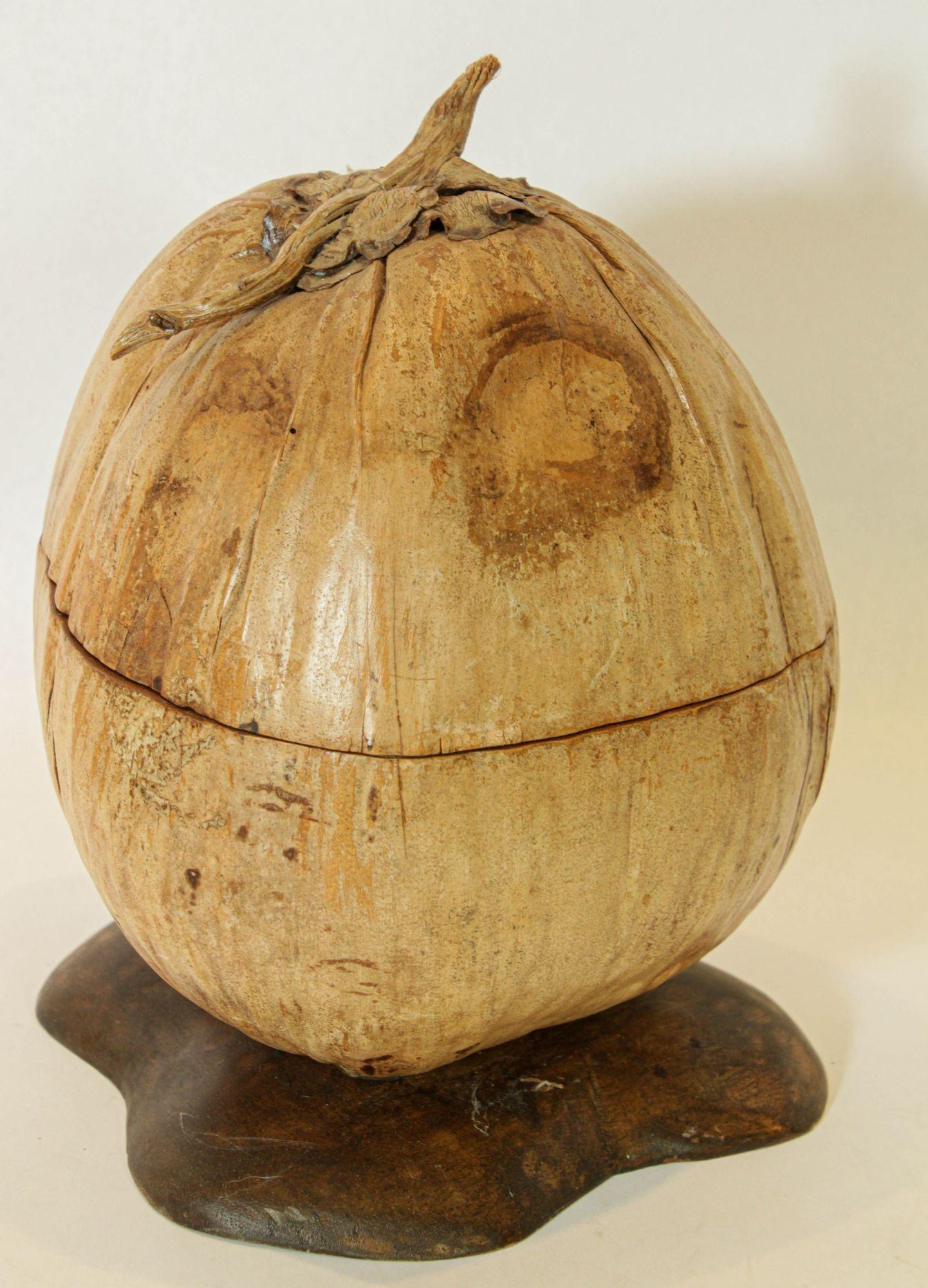 Cubitera vintage de cáscara de coco entera partida y pulida, 1970 en venta 3
