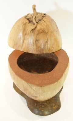 Vintage Polished Split Whole Coconut Shell Bowl Dish Ice Bucket, 1970