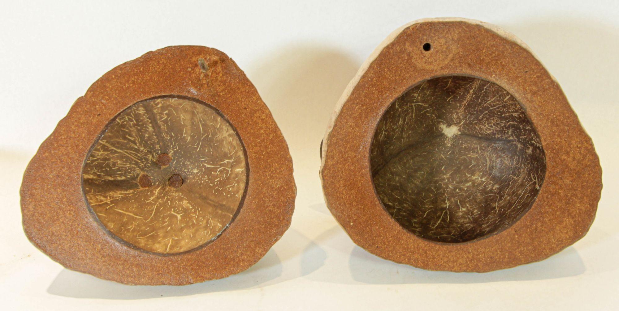 Cubitera vintage de cáscara de coco entera partida y pulida, 1970 Tallado en venta