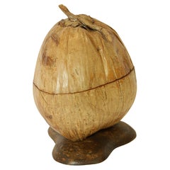 Ciotola con guscio di cocco intero lucidato, piatto secchiello per ghiaccio, 1970