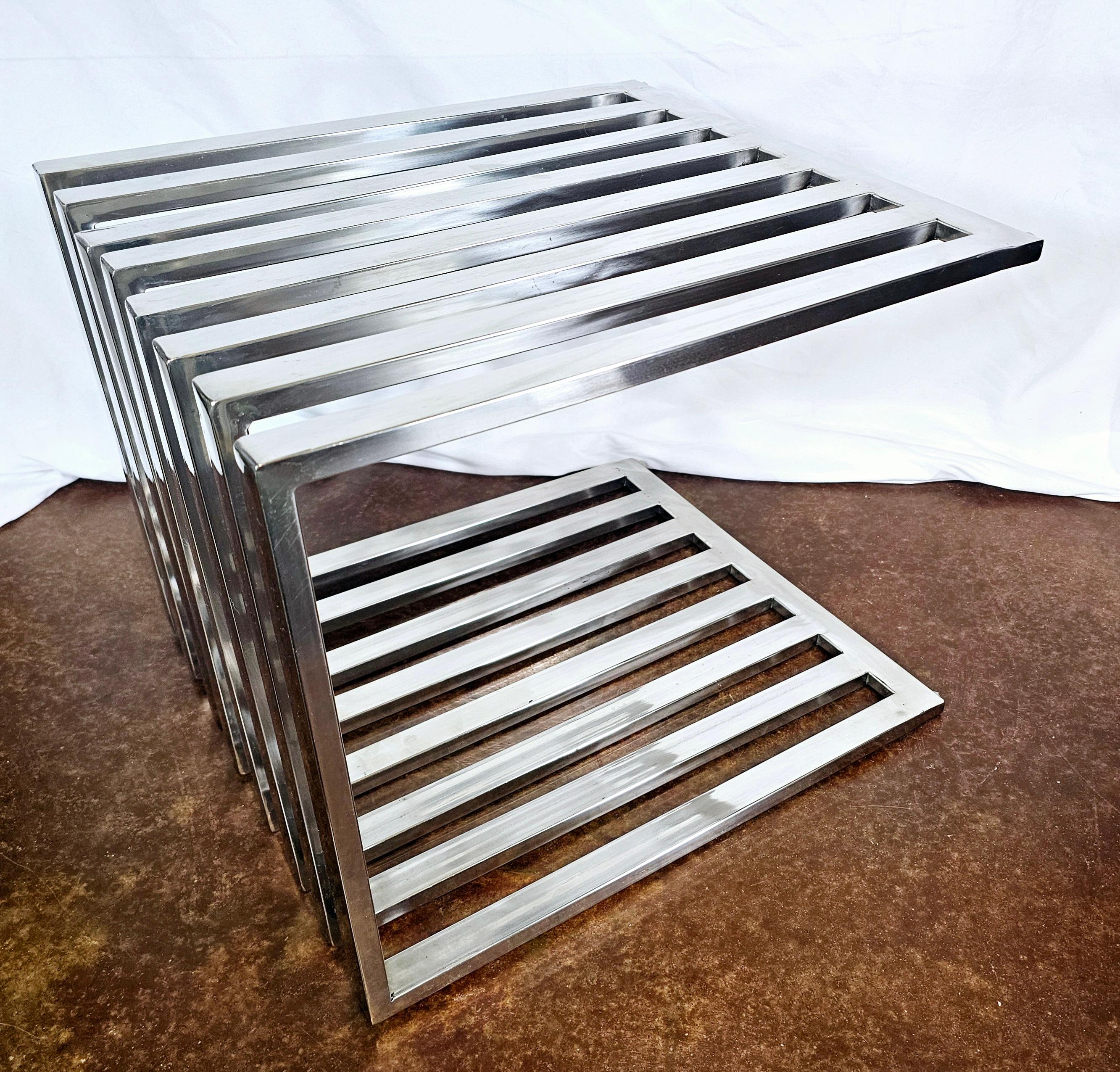 Vintage Polished Stainless Steel Bench/ Side Table For Sale 6