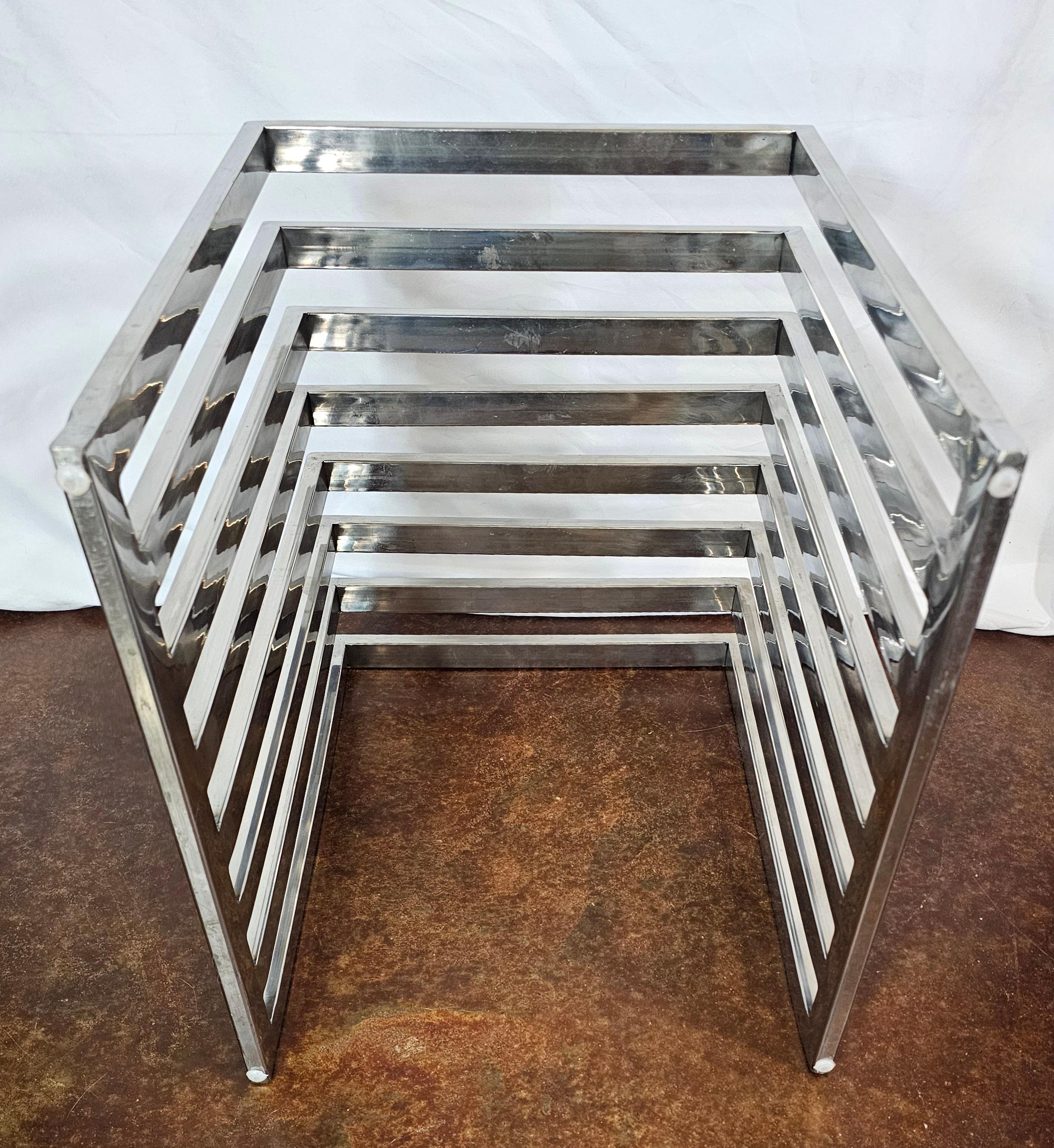Vintage Polished Stainless Steel Bench/ Side Table For Sale 9