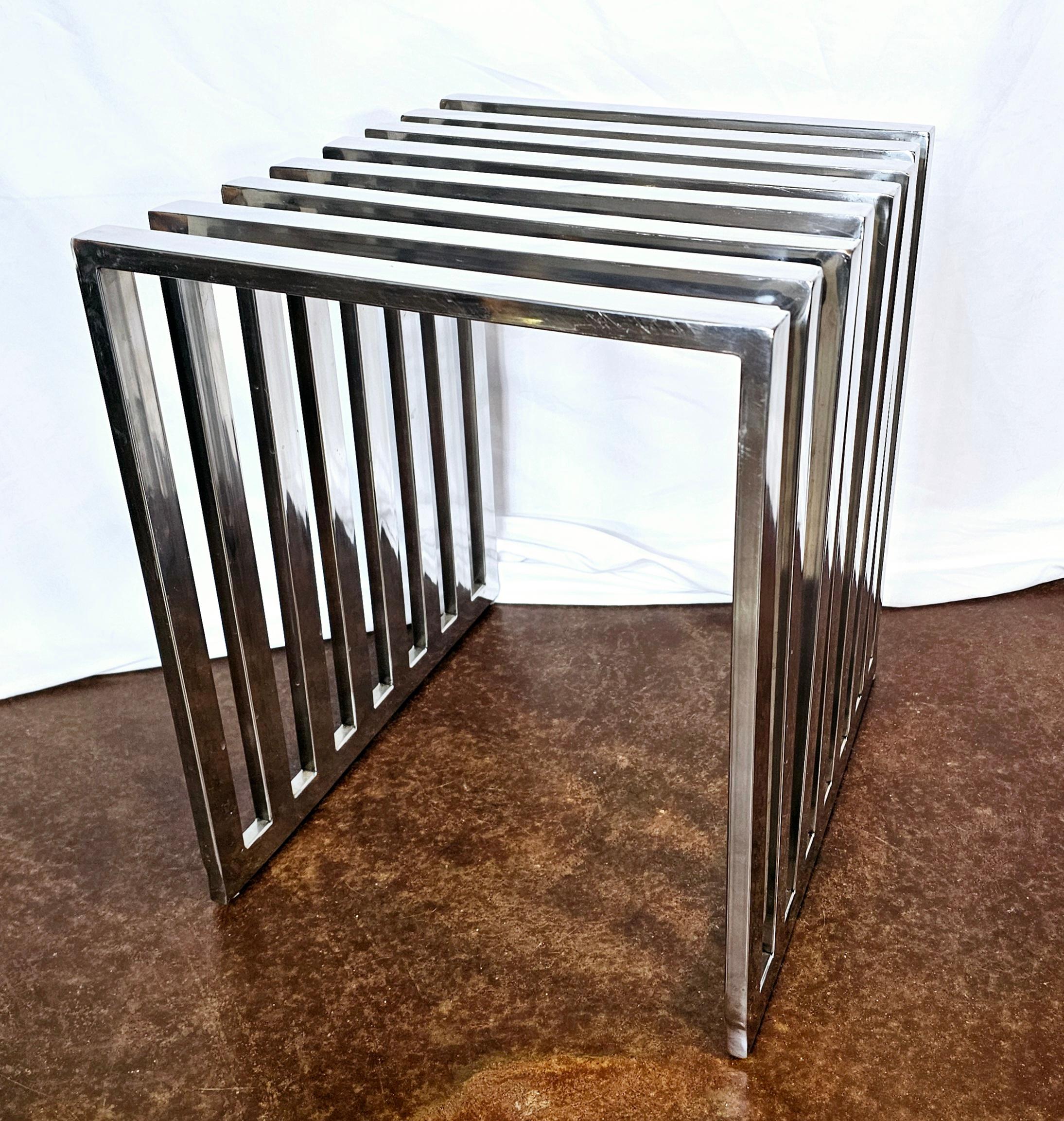 Modern Vintage Polished Stainless Steel Bench/ Side Table For Sale